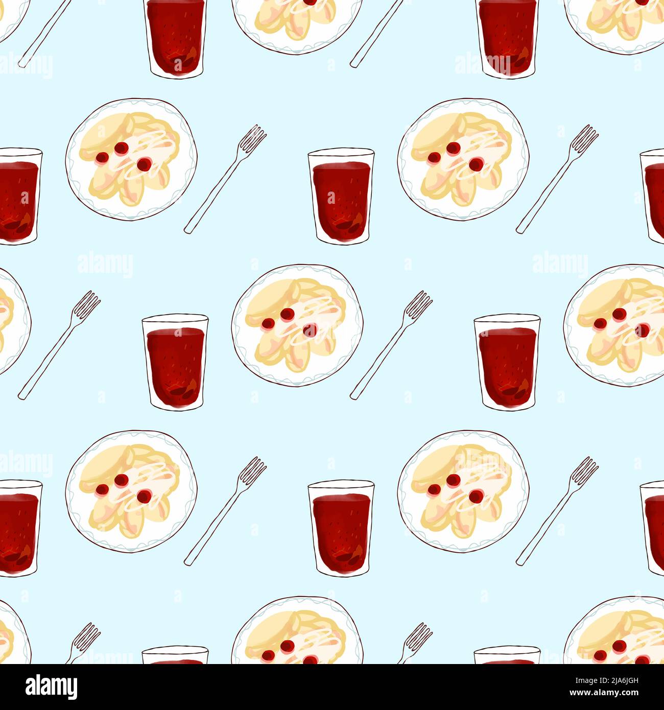 Nahtloses Muster mit Illustration Teller Dessert Vareniki mit Fruchtkompott Stock Vektor