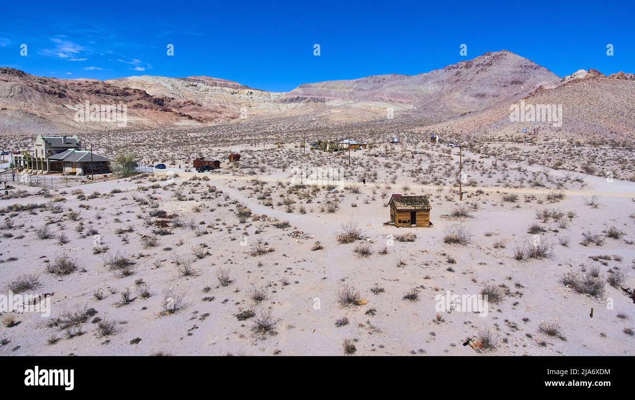 Death Valley Geisterstadt von Rhyolith aus der Luft Stockfoto