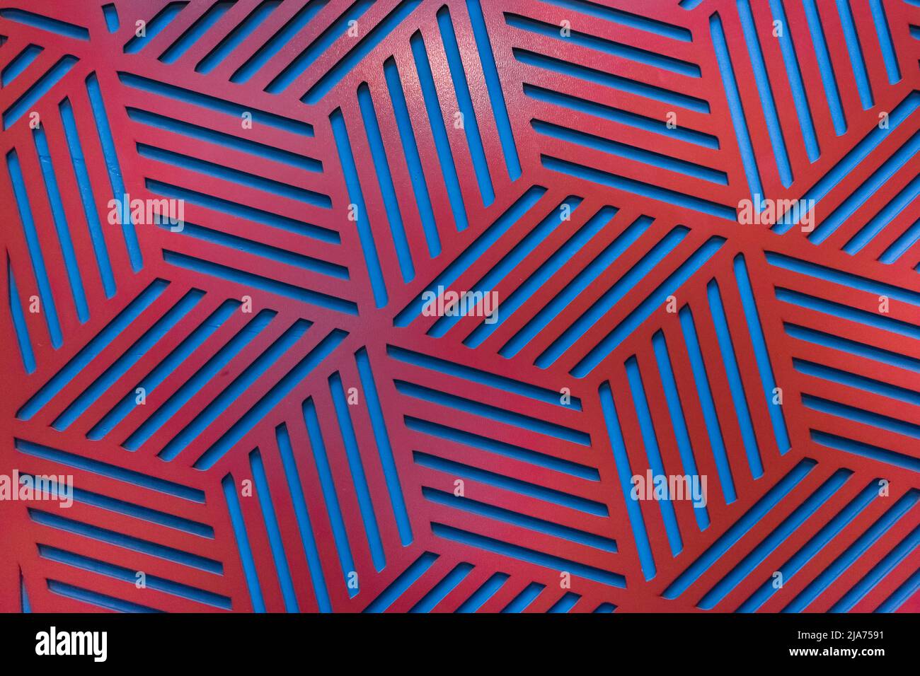 Muster Rot Und Blau Abstrakt Geometrisch Zeitgenössisch Interior Wanddesign Architektur Dekoration Textur Hintergrund. Stockfoto