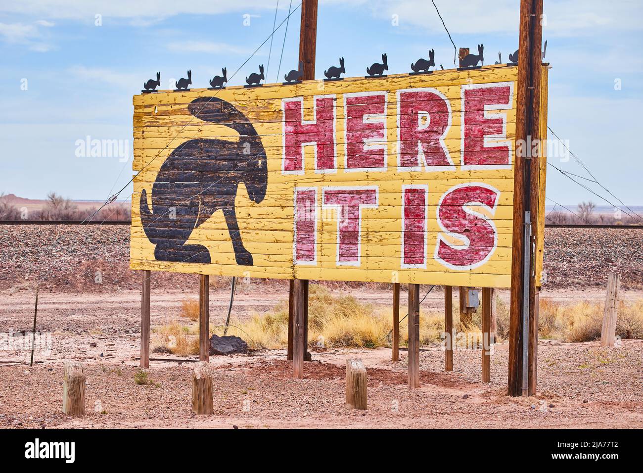 Jack Rabbit Hier ist es Plakatwand auf Route 66 für Jack Rabbit Trading Post Stockfoto