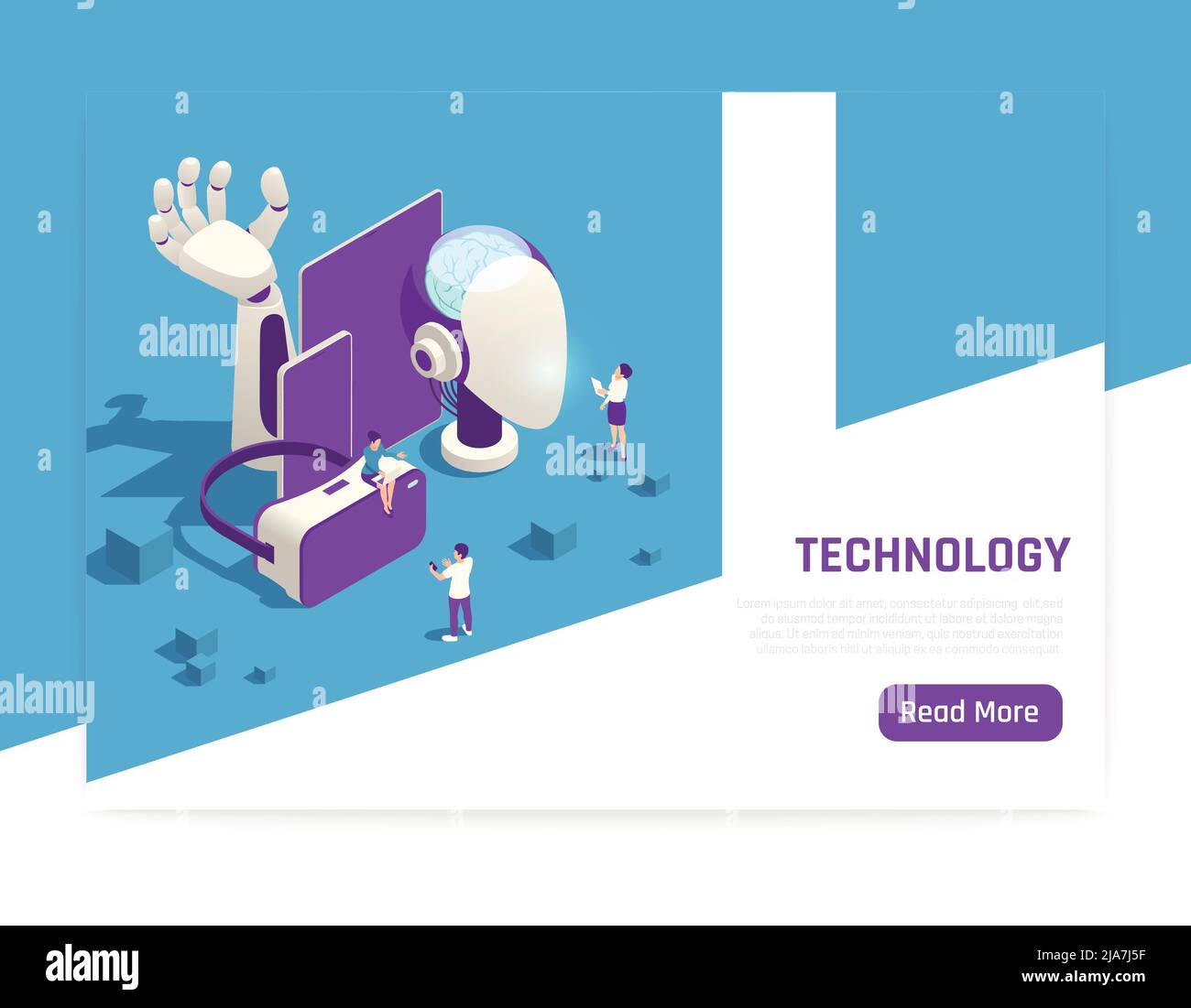 MINT Bildung Technologie Kurs online info isometrische Webseite Laptop-Bildschirm mit Studenten steuern Roboter-Geräte Vektor-Illustration Stock Vektor