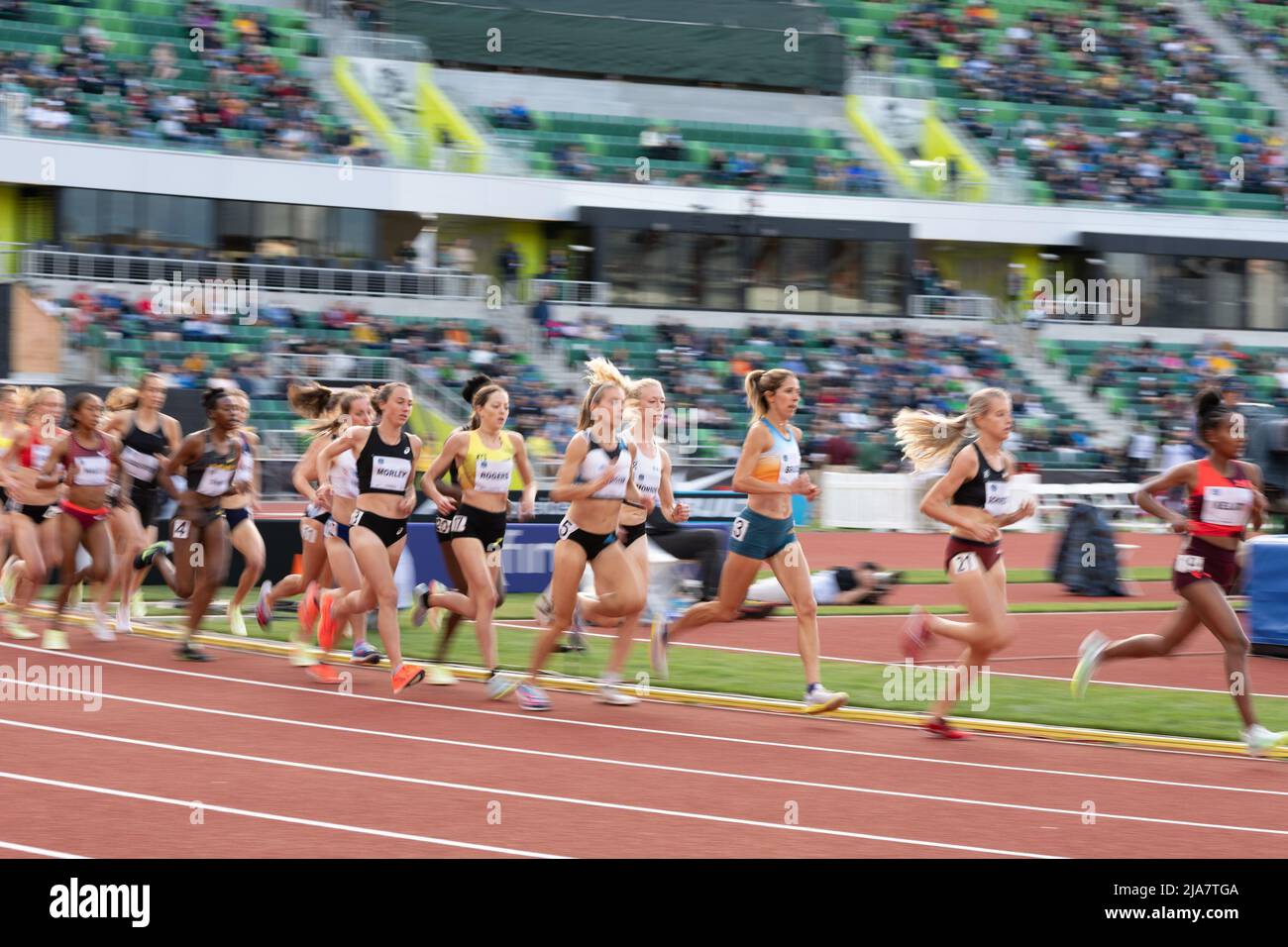 Eugene, Oregon, USA. 27.. Mai 2022. Weibliche Athleten treten beim 10.000-Meter-Rennen der Frauen während des Prefontaine Classic im Hayward Field in Eugene, Oregon, an. (Bild: © Brian Branch Price/ZUMA Press Wire) Stockfoto