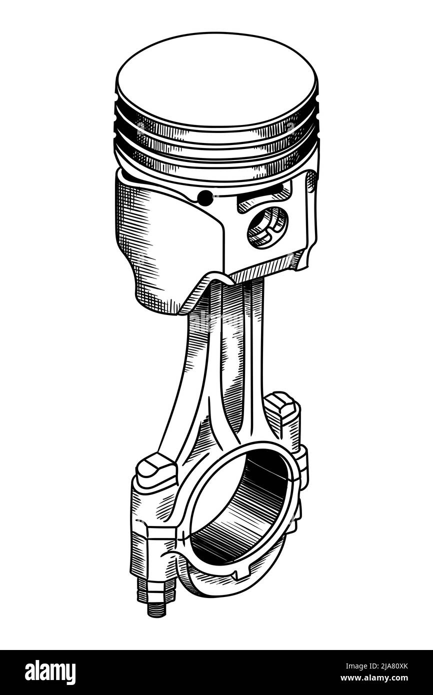 Kolbenbaugruppe mit Pleuelstange. Detail eines Verbrennungsmotors im Auto. Stock Vektor