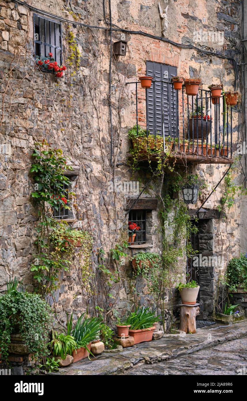 Straßenszene in der Stadt Patone de Arriba, Provinz Madrid, Spanien. Stockfoto