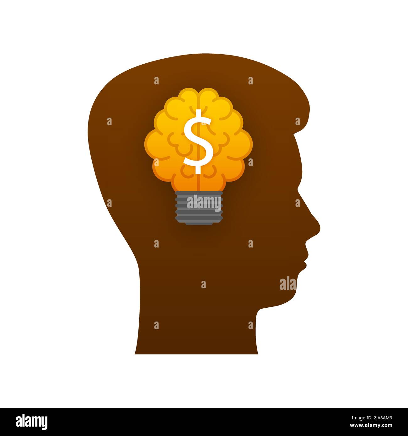 Abstraktes Symbol mit Goldgeld Gehirn auf hellem Hintergrund. Künstliche Intelligenz. Stock Vektor
