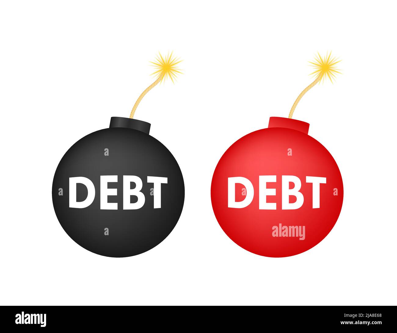 Cartoon Visitenkarte mit Schuldenbombe. Geschäftskonzept. Vektorkonzept. Stock Vektor