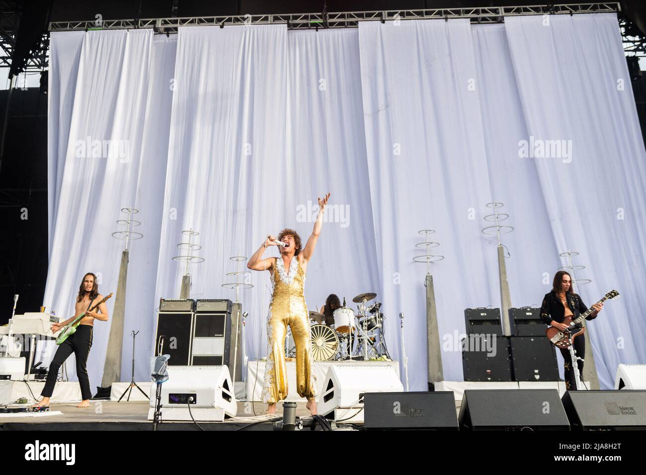 Napa, USA. 27.. Mai 2022. Greta Van Fleet - Sam Kiszka, Danny Wagner, Josh Kiszka, Jake Kiszka tritt während der BottleRock Napa Valley 2022 auf der Napa Valley Expo am 27. Mai 2022 in Napa, Kalifornien, auf. Foto: Chris Tuite/imageSPACE/Sipa USA Kredit: SIPA USA/Alamy Live News Stockfoto