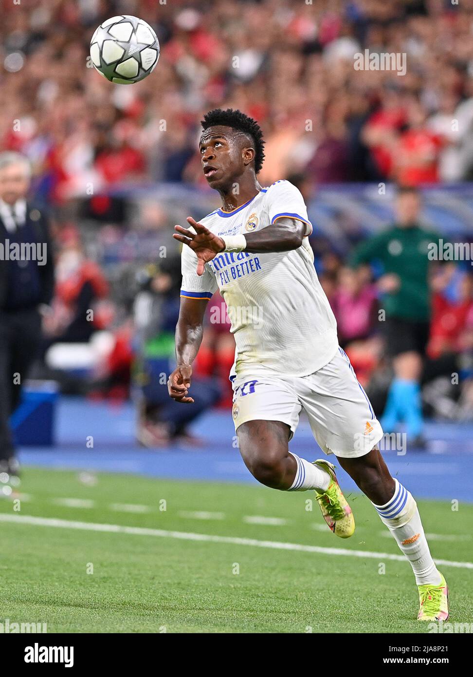 28. Mai 2022, Saint-Denis, Ile De France, Frankreich: Stade De France Vinicius Junior von Real Madrid während eines Fußballspiels zwischen Liverpool Football Club und Real Madrid CF im UEFA Champions League Finale 2021 - 2022 im stade de France in Paris, samstag, 28. Mai 2022 in Paris, Frankreich. FOTO SPORTPIX | DAVID CATRY DAVID CATRY (Foto: © David Catry/Sport Press Foto via ZUMA Press) Stockfoto
