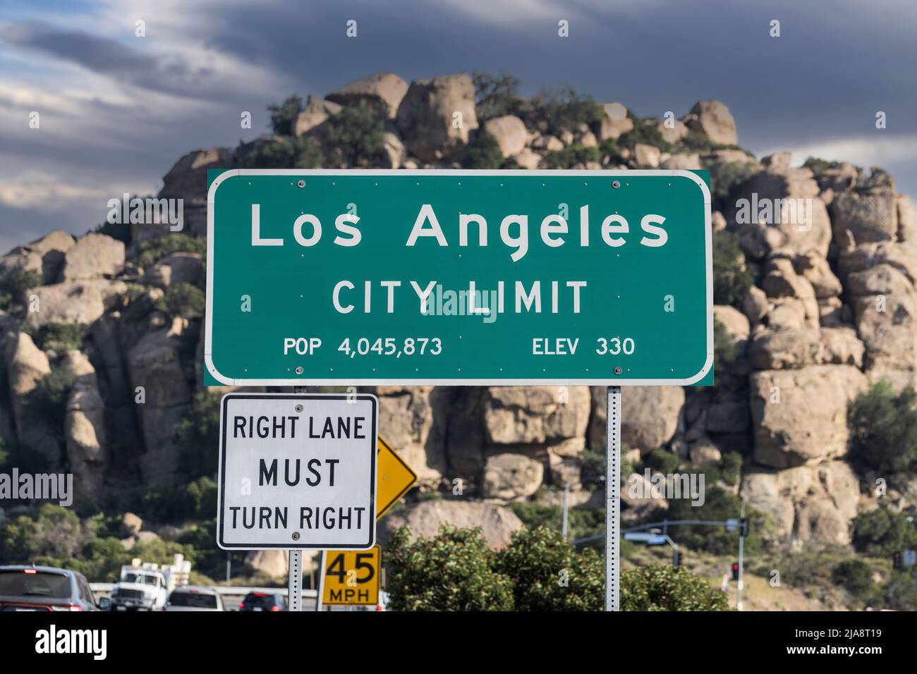 Los Angeles City Limit Schild in der Nähe von Stoney Point Park in Chatsworth, Kalifornien. Stockfoto