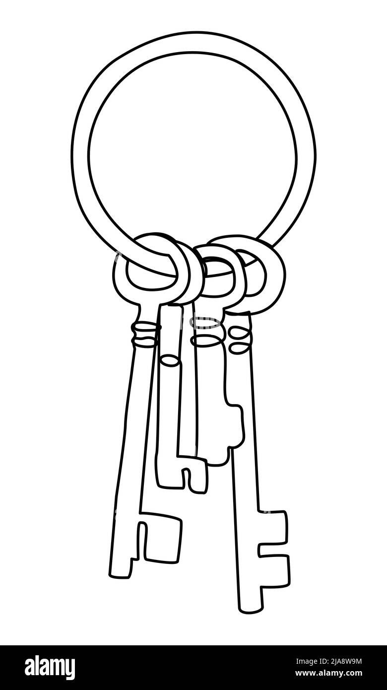 Durchgehende Leitungstasten auf einem Ring. Minimalistische Schlüsseldarstellung für Hotelzimmer, Schloss. Vektor-Element für den Verkauf von Immobilien Stock Vektor