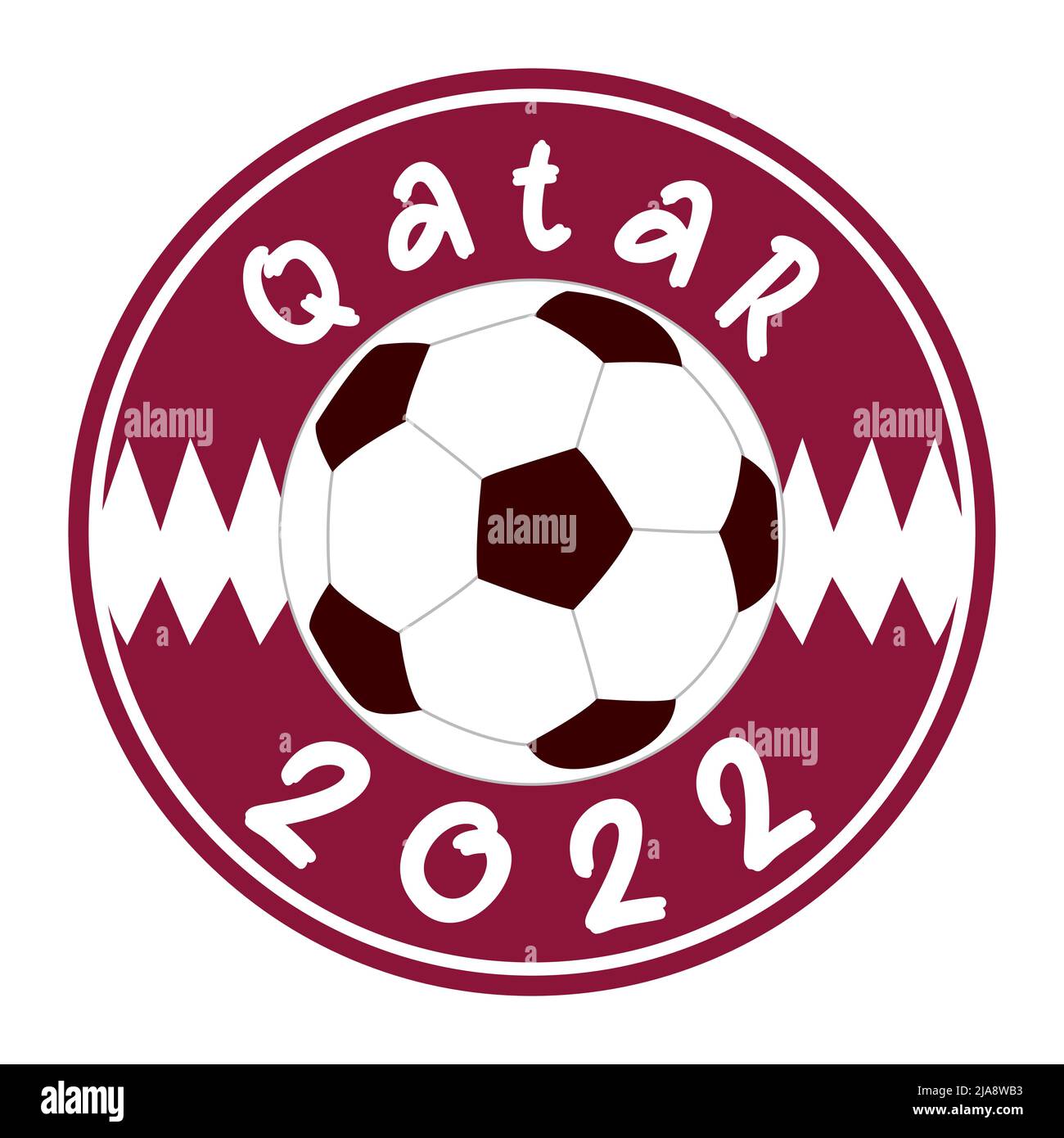 Fußball-Weltmeisterschaft in Katar 2022. Fußball Kreis Aufkleber mit Katar Flagge Farben für WM Flyer, Banner Stock Vektor