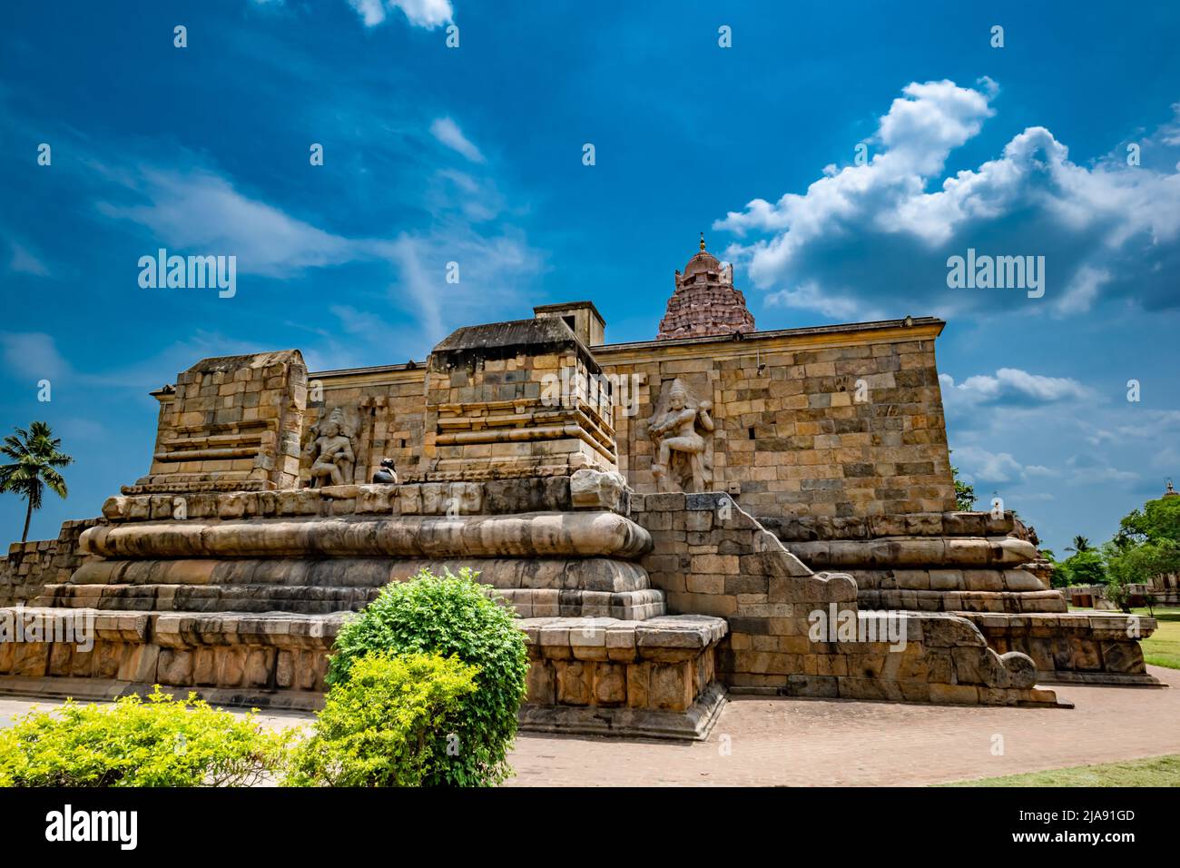 Indischer Tempel. Große hinduistische Architektur in Gangaikonda Chola Puram Tempel, Südindien. Stockfoto
