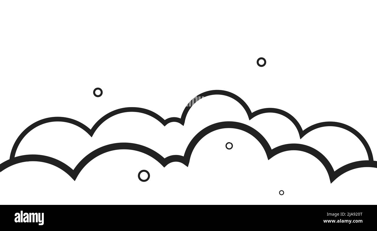 Comic-Schaum im Comic-Stil. Seifenblasen oder der Himmel über den Wolken einfache Illustration. Flache Abbildung isoliert auf weißem Hintergrund. Stockfoto