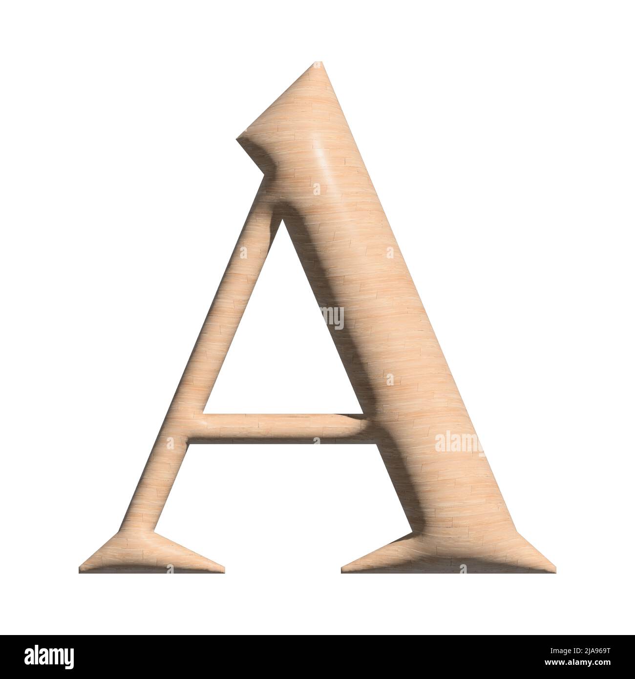 3D Holzkapital Eine Buchstabenabbildung auf weißem Hintergrund Stockfoto