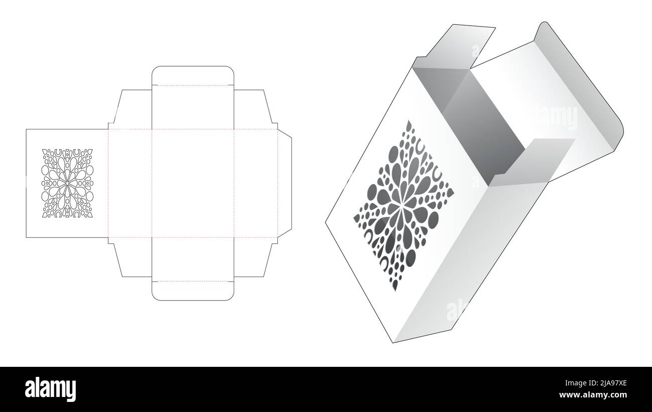 Verpackungskarton Stanzschablone und 3D Mockup Stock Vektor