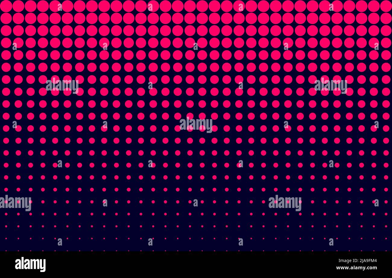 Rosafarbener Halbton auf dunkelblauem Hintergrund. Retro 80s Hintergrund. Abstraktes vertikales Halbtonverlaufsmuster. Pop Art Comics Hintergrund. Vektor Stock Vektor