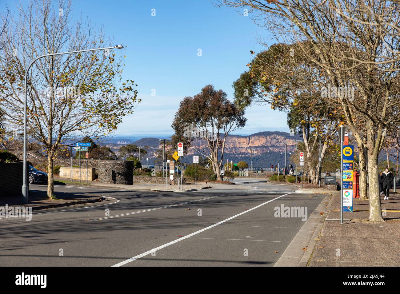 Echo Point Katoomba in den Australian Blue Mountains von New South Wales, mit Blick auf Jamison Valley und Mount Solitary, NSW, Australien Stockfoto