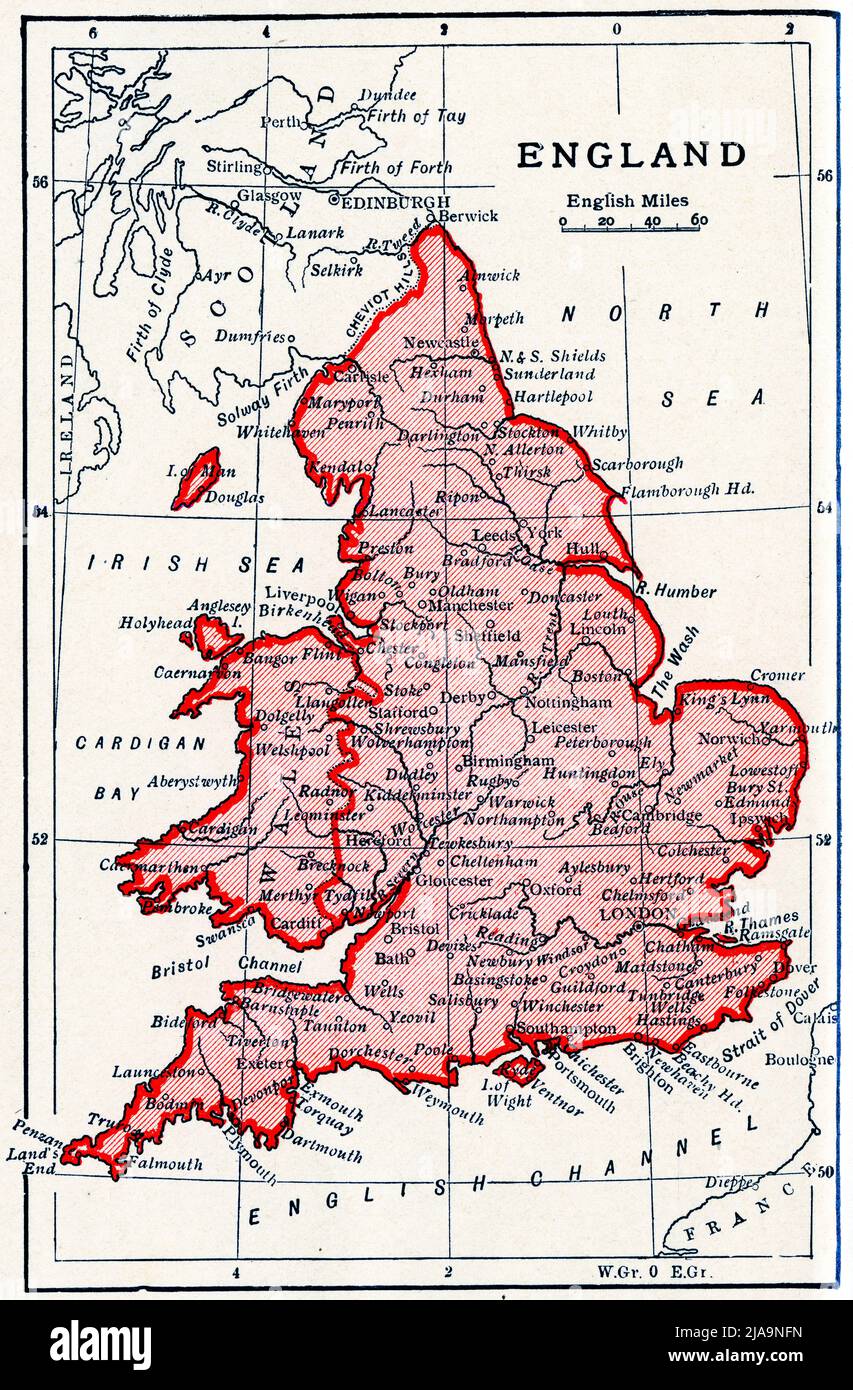 Karte von England 600 - 1000 n. Chr. Stockfoto