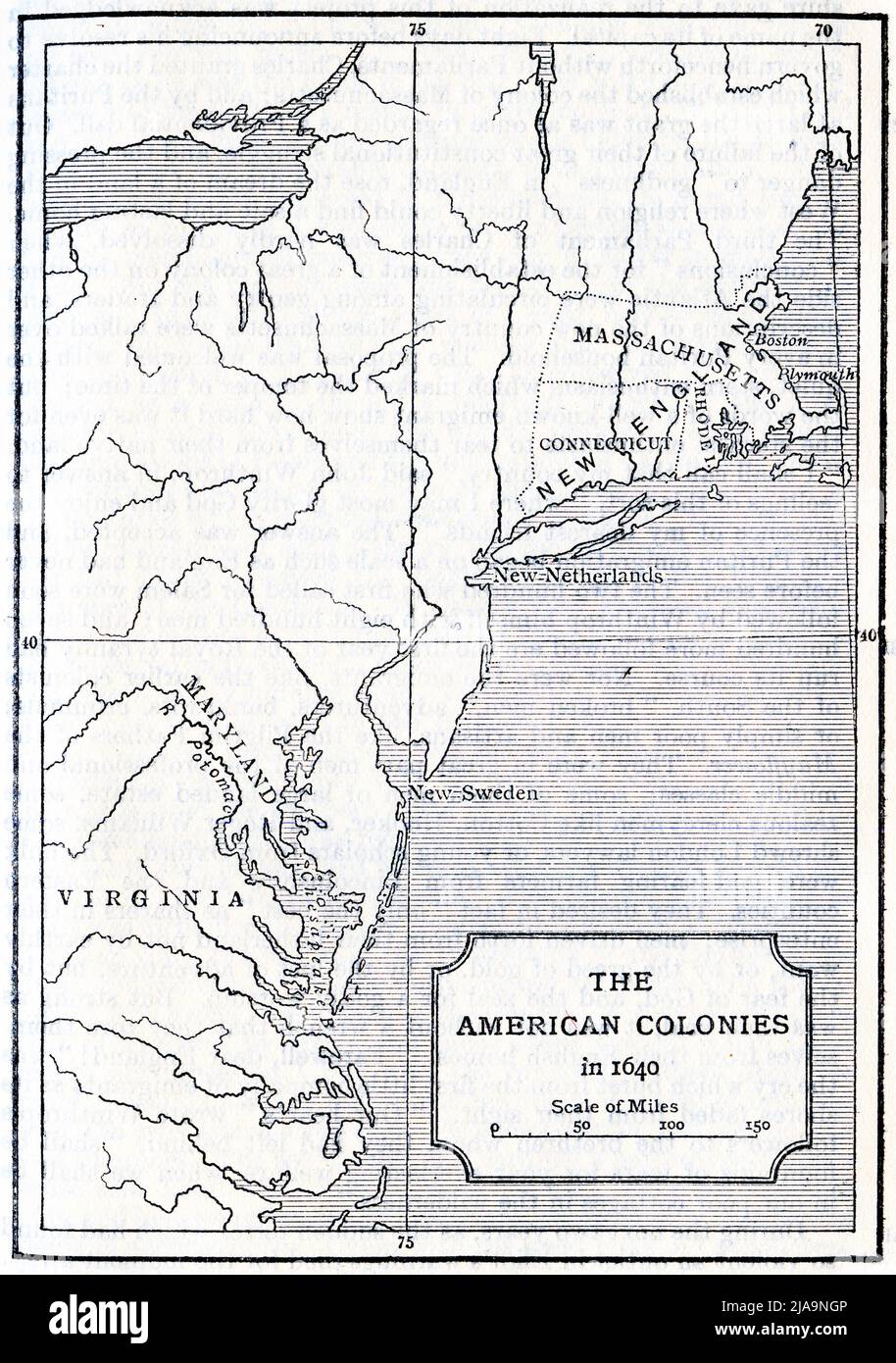 Die amerikanischen Kolonien im Jahr 1640 Stockfoto