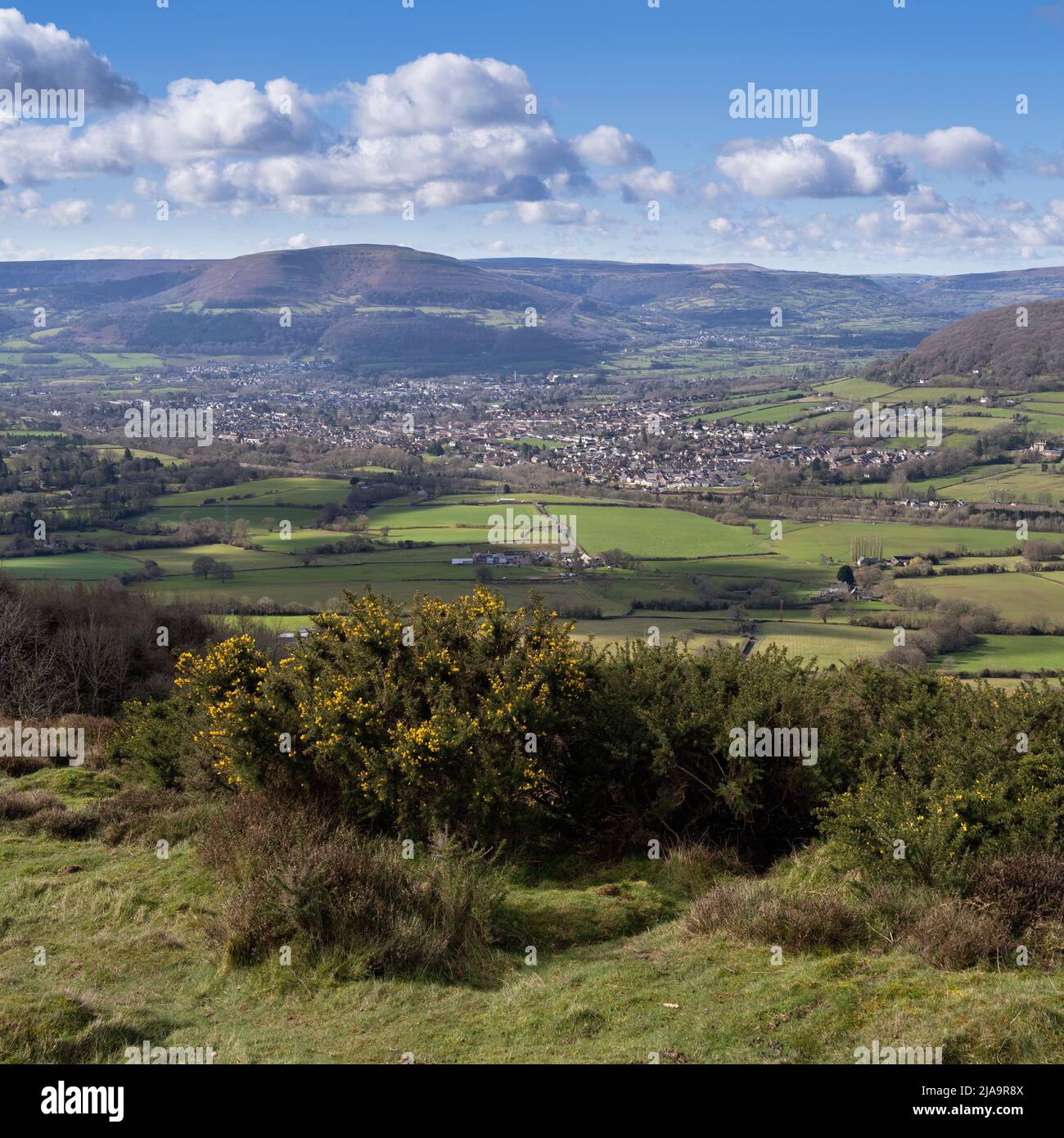 Blick von Skirrid Fawr in der Nähe von Abergavenny, Wales, Großbritannien. Stockfoto
