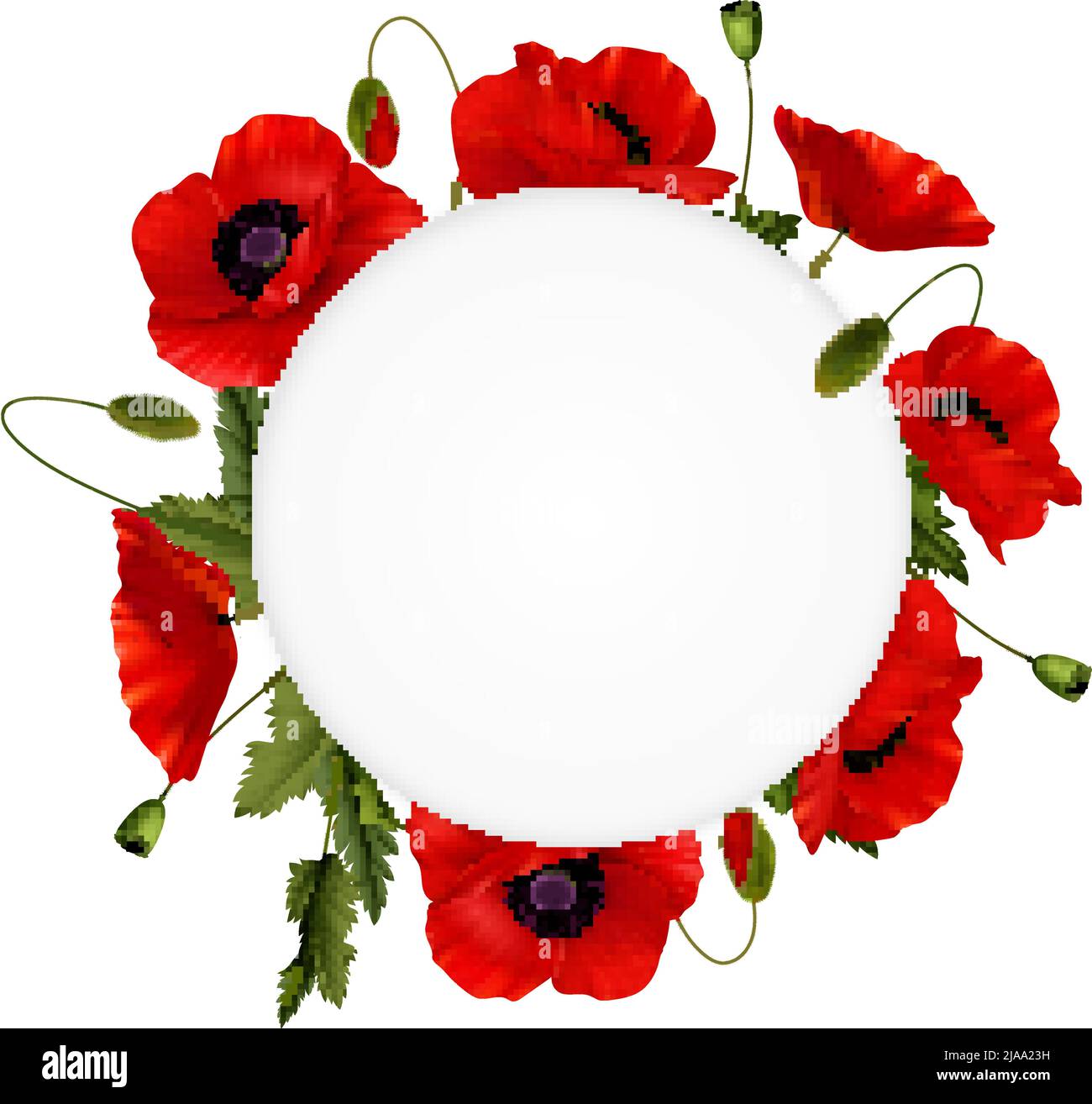 Remembrance Day Komposition mit Rahmen aus roten Mohnblumen auf weißem Hintergrund realistische Vektor-Illustration Stock Vektor