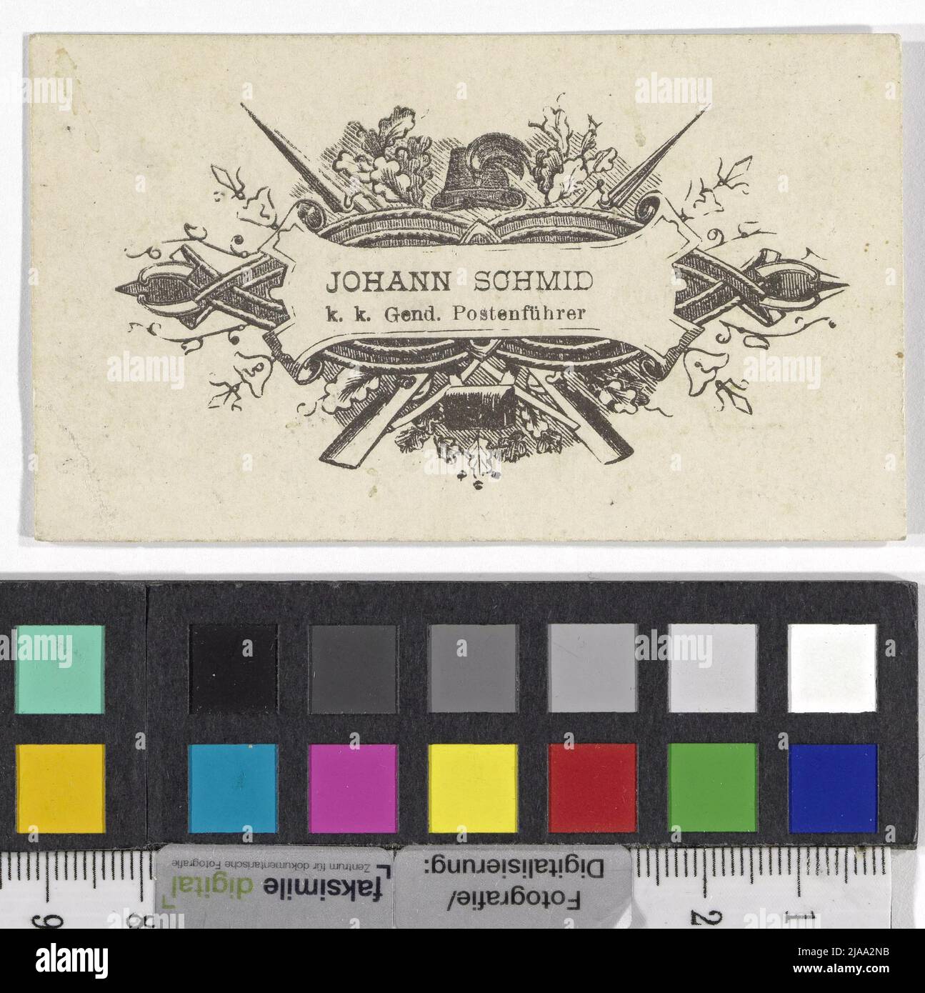 Visitenkarte 'Johann Schmid K.K. Gend. Leiter der Position“. Unbekannt Stockfoto
