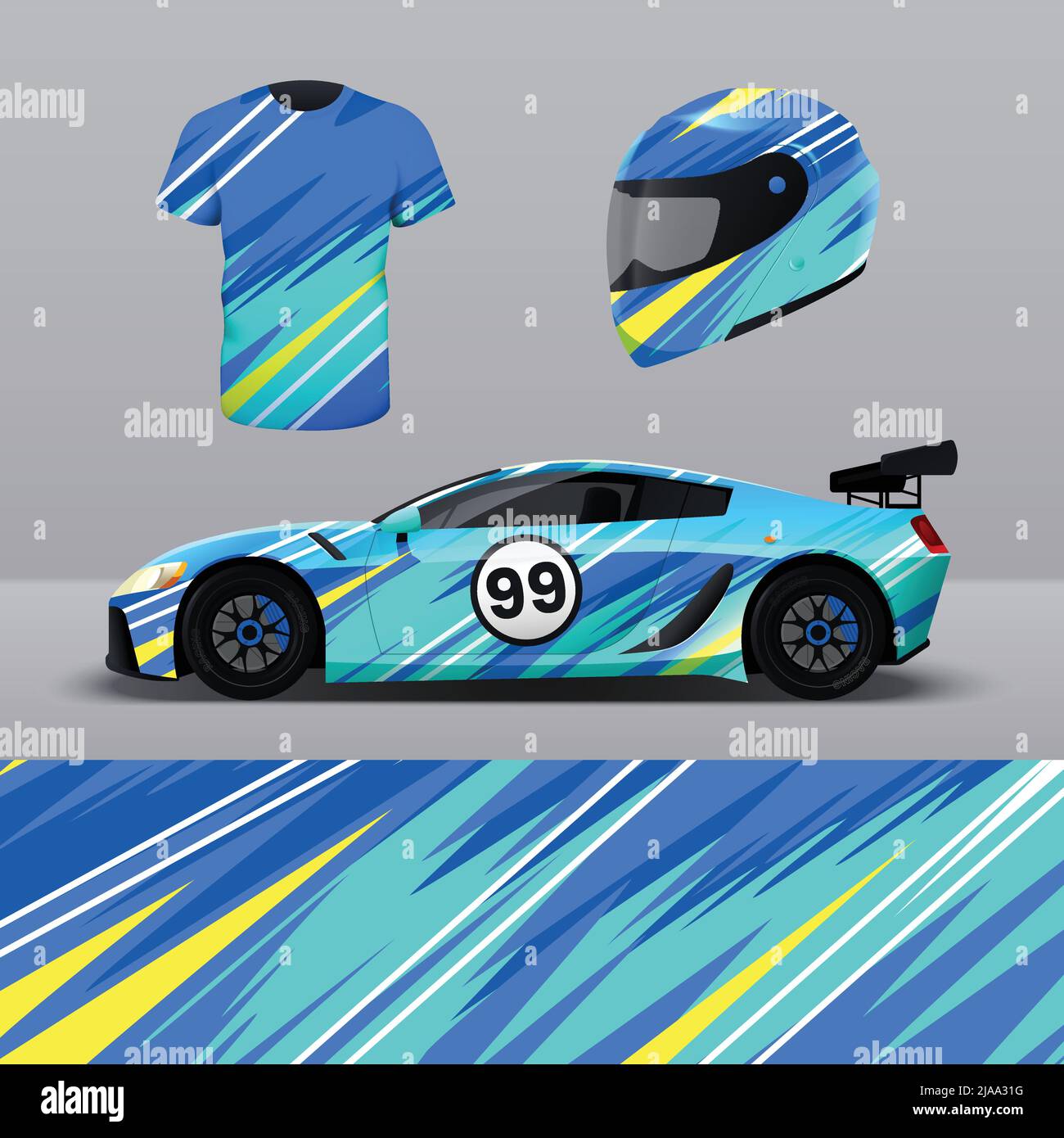 Realistische Lackierung Mockup mit hellen abstrakten Hintergrund-Design für Rennwagen T-Shirt und Helm isoliert Vektor-Illustration Stock Vektor