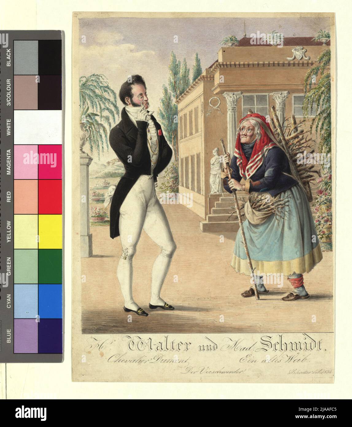 Herr Walter und Mad. Schmidt. Chevalier Dumont. Eine alte Frau. Der Verwaster '. Johann Christian Schoeller (1782-1851), Künstler Stockfoto
