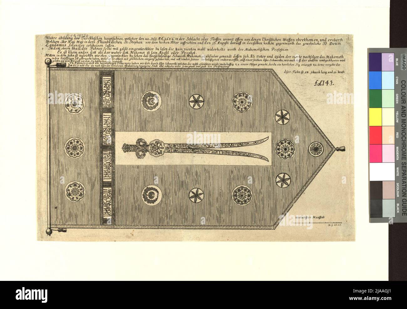 Getreu der Bildung der Turck-hauptfahn, davon Juli 22.. 1684 in der Schlacht ... nicht weit offen ... '. Illustration der osmanischen Flagge. Unbekannt Stockfoto