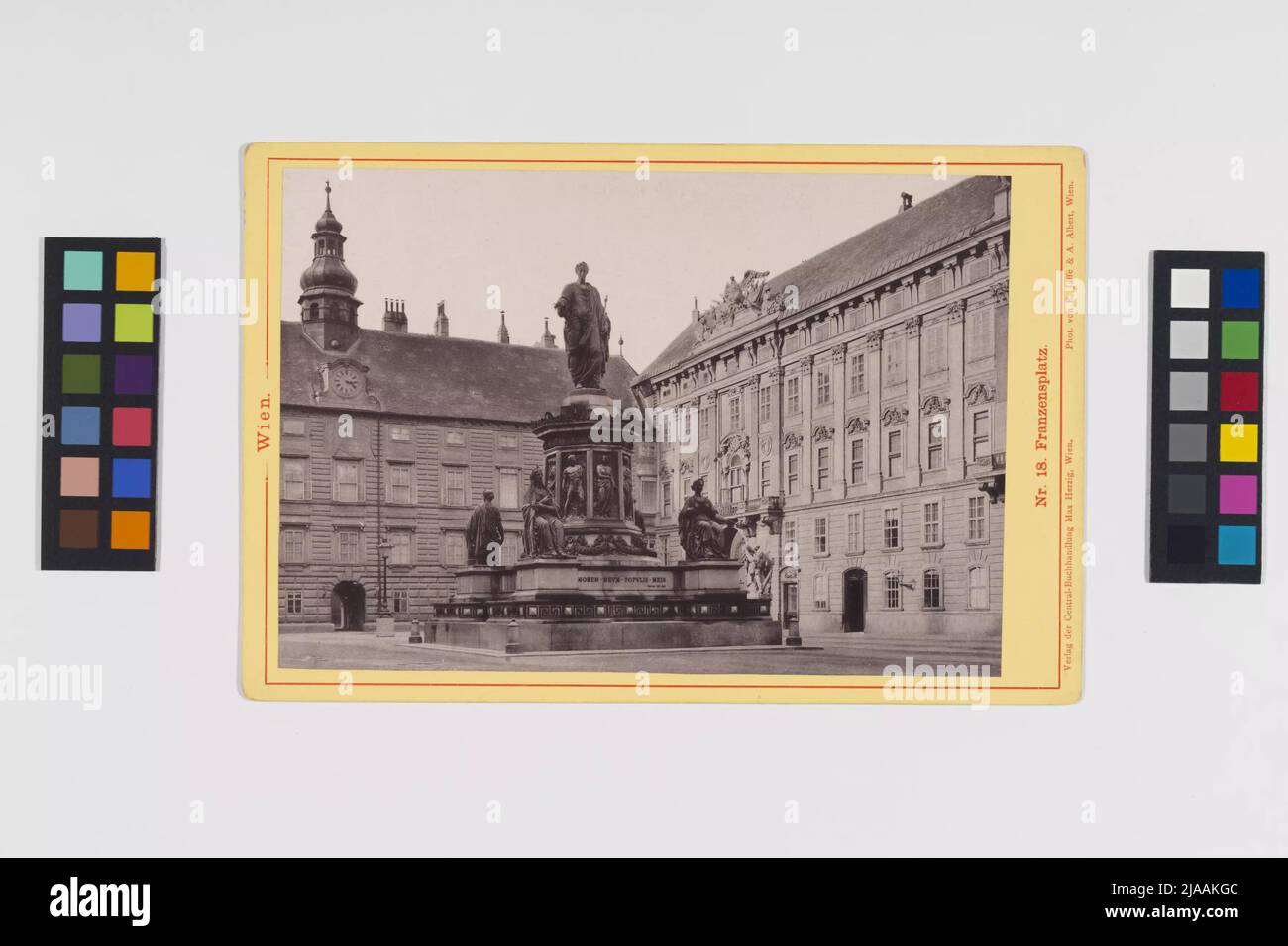 1., Burg - im Schloss (ehemals France Platz) - Kaiser -Franz -Denkmal - Amalienburg - Leopoldineflügel. Herausgeber der zentralen Buchhandlung Max Herzig, Wien, Verlag, E. Jaffé & A. Albert, Fotograf Stockfoto