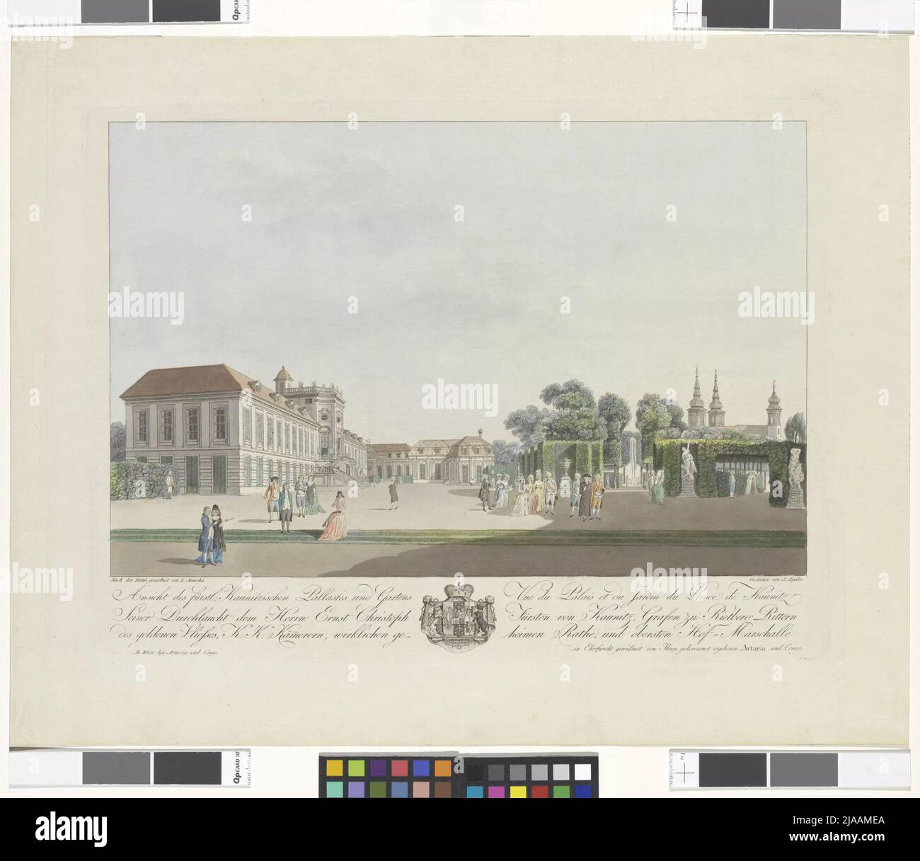 Blick auf den Prinzen. Kaunitzschen Pallastes and Gartens ' /' Vue du Palais et jardin du Prince de Kaunitz '(Budget 1.). Johann Andreas Ziegler (1749-1802), Kupferstecher, nach: Laurenz Janscha (1744-1812), Schublade, Artaria & Co. Verlag, Verlag Stockfoto