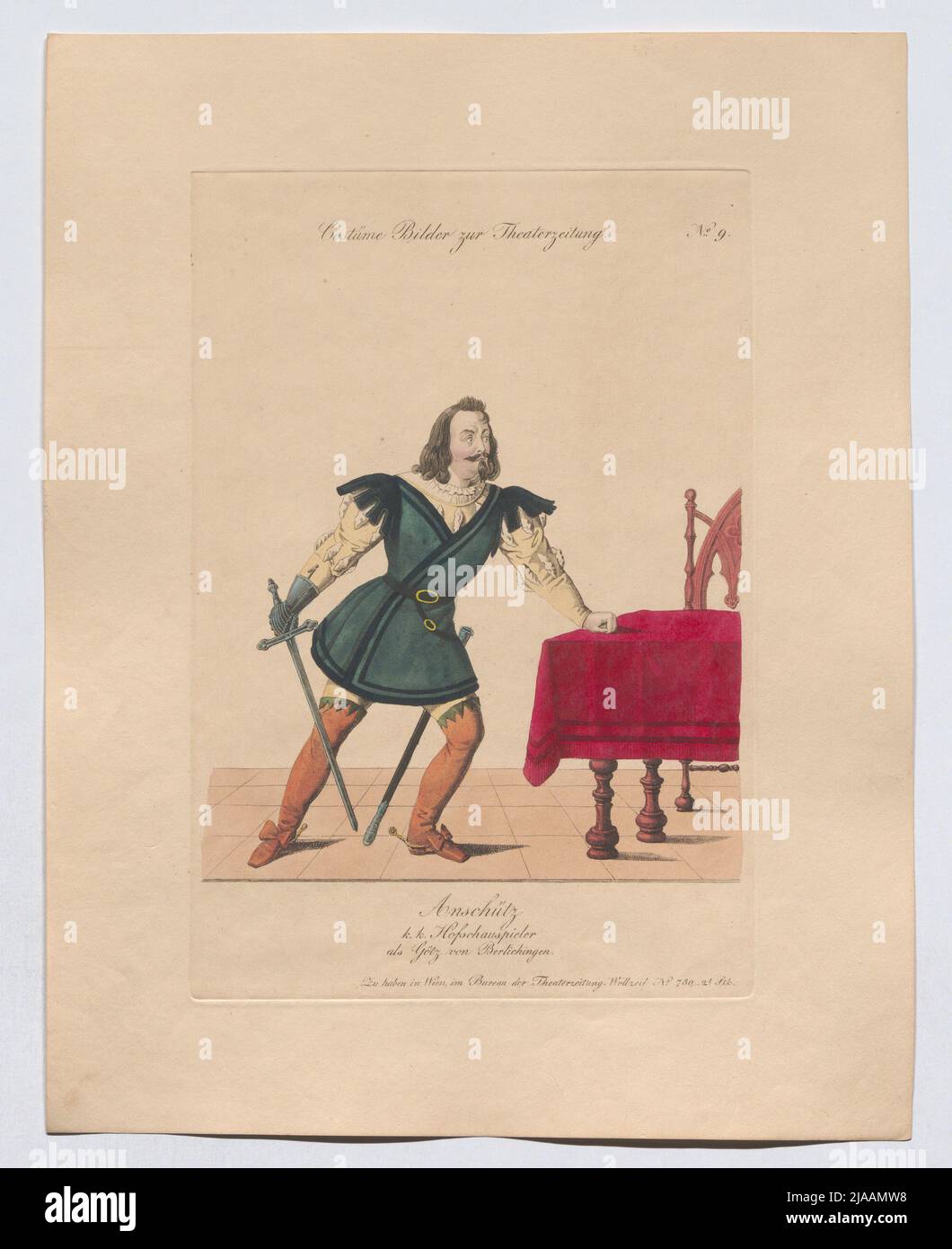 Heinrich Anschütz als Götz von Berlichingen (Kostümbild Nr. 9 für die Theaterzeitung). Unbekannt Stockfoto