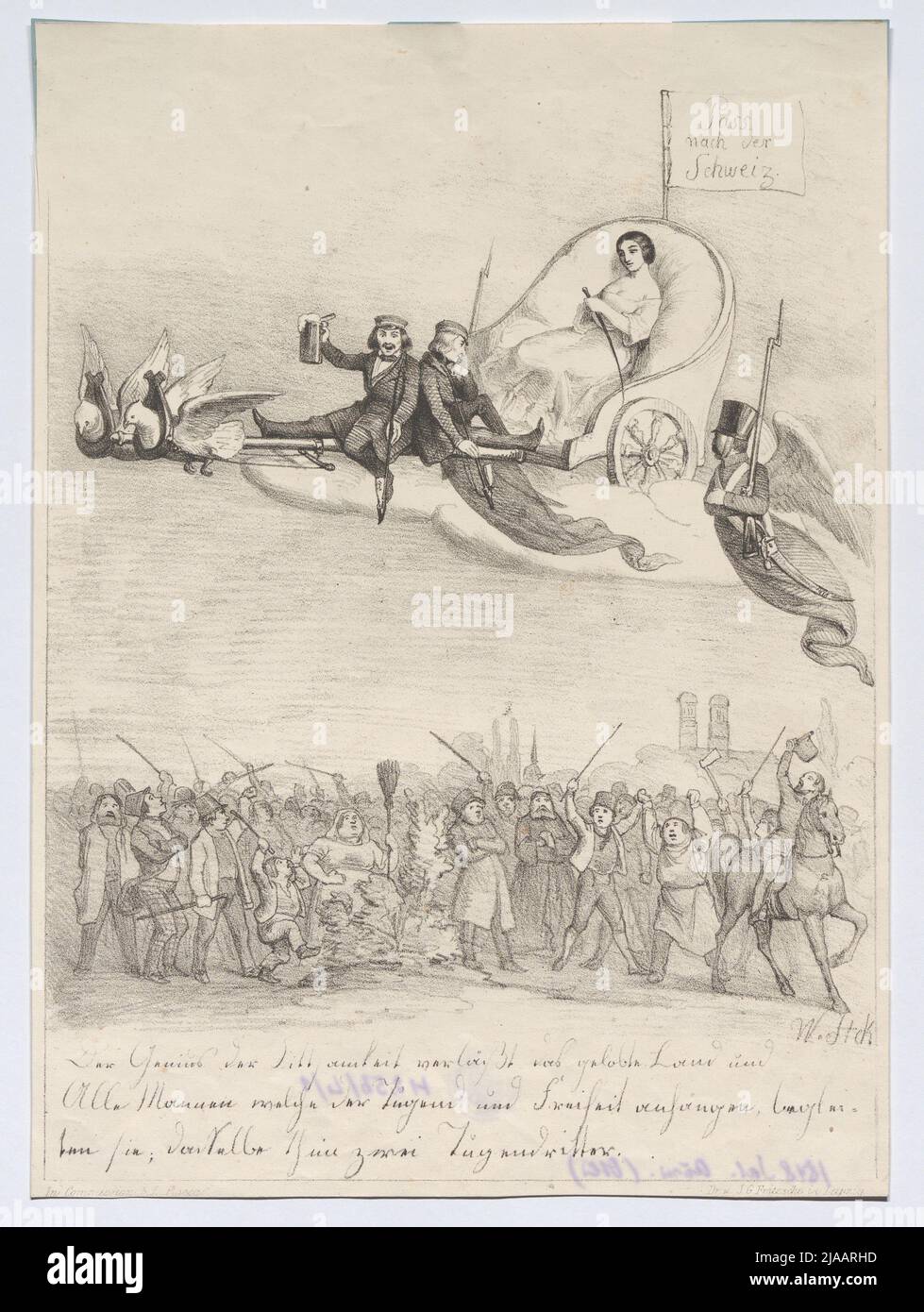 „Das Genie der Präsentation (...)“ (Karikatur). Fragwürdig: Wilhelm Storck (1808-1850), Lithograph, J. G. Fritzsche, Printer, Louis Rocca, Herausgeber Stockfoto