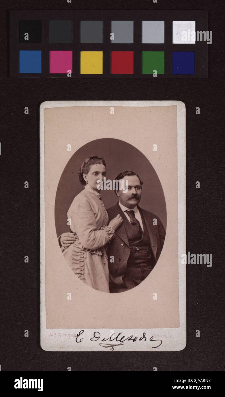 Enrico Augusto Delle sedie (italienisches Operntor, Zeitgenosse von Johann Strauß) mit Ehefrau. Antonio Sorgato (1825-1885), Fotograf Stockfoto