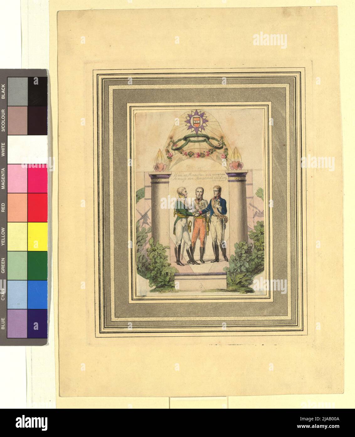 Allegorie auf das Heilige Bündnis (Zar Alexander I., Kaiser Franz I. und König Friedrich Wilhelm III. Von Preußen reichen aus). Unbekannt Stockfoto
