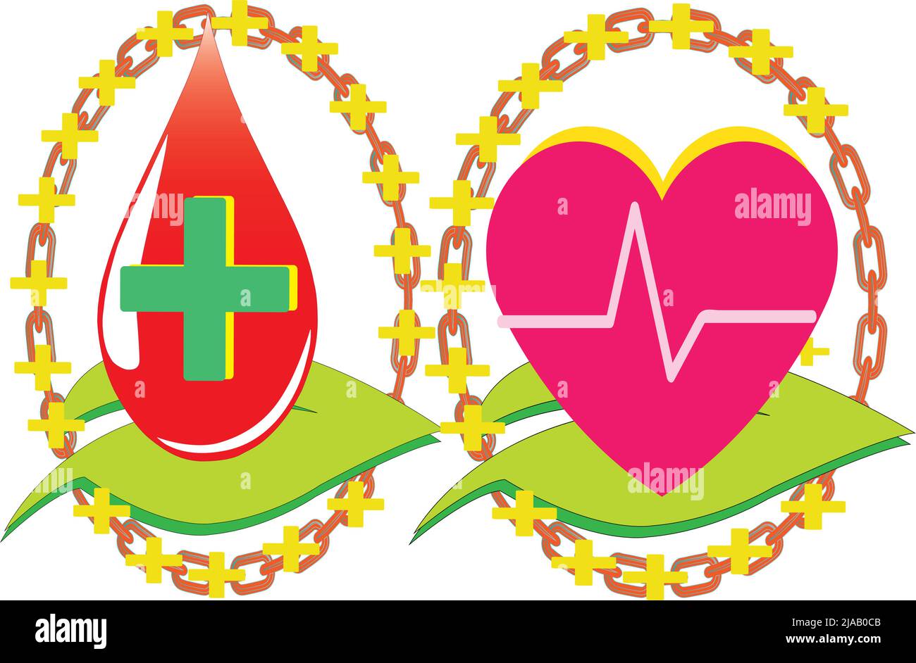 Blut- und Herzlogo auf Blättern. Health Vector-Logo. Beste Qualität und hohe Nutzung Stock Vektor