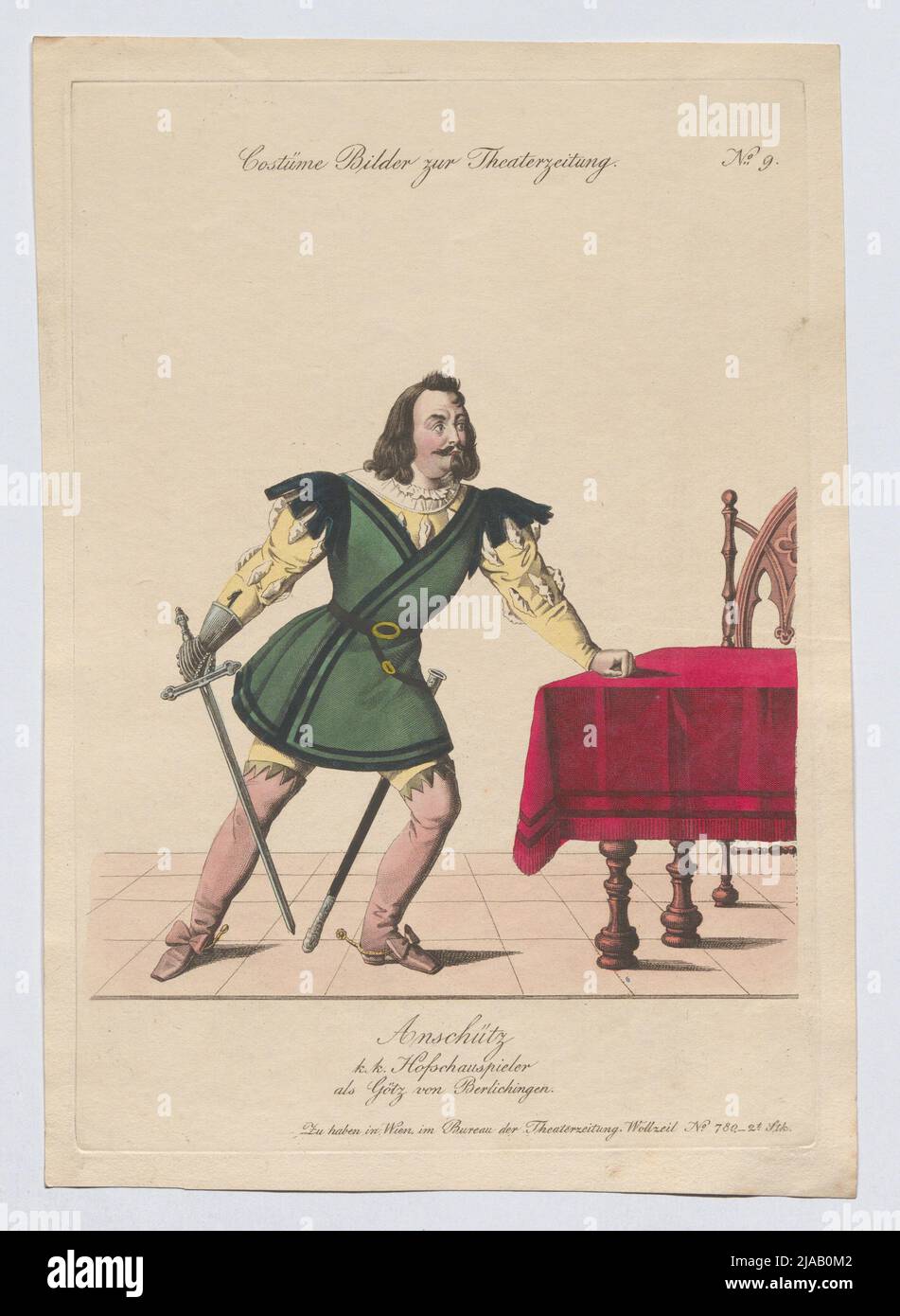 Heinrich Anschütz als Götz von Berlichingen (Kostümbild Nr. 9 für die Theaterzeitung). Unbekannt Stockfoto