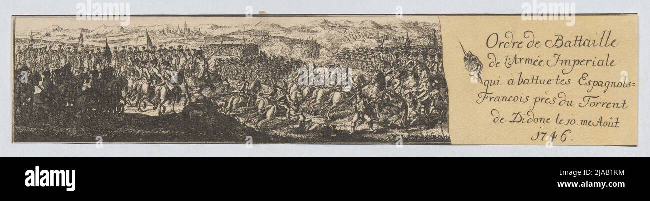 'Battaille-Befehl / Kaiserliche Armee / die die Spanier geschlagen hat = / Francois in der Nähe des Baches ...'. SchlachtuDNUNG der Kaiserlichen Armee in der Schlacht bei Torrent AM 10. August 1746. UNBEKANNT Stockfoto