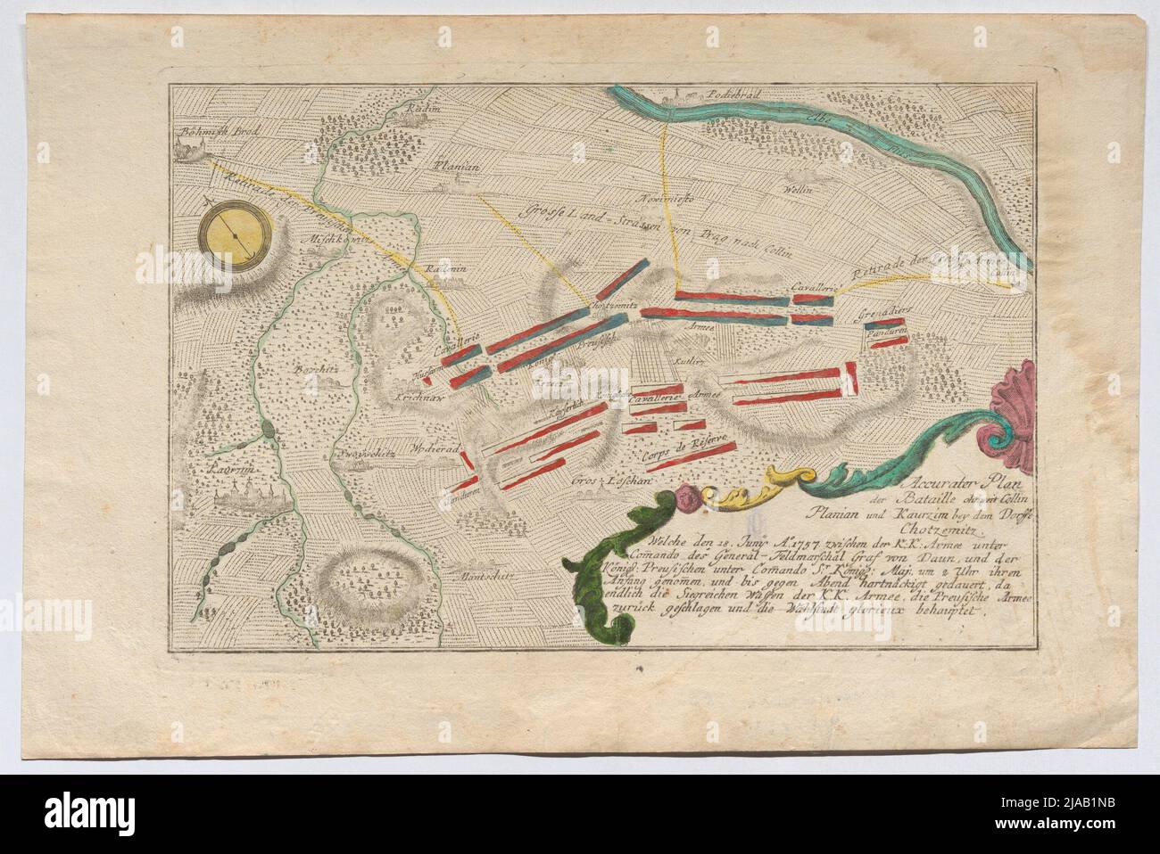 'Accurater Plan / Bataille Collin ...'. Plan der Schlacht von Kolin am 18. Juni 1757. Unbekannt Stockfoto