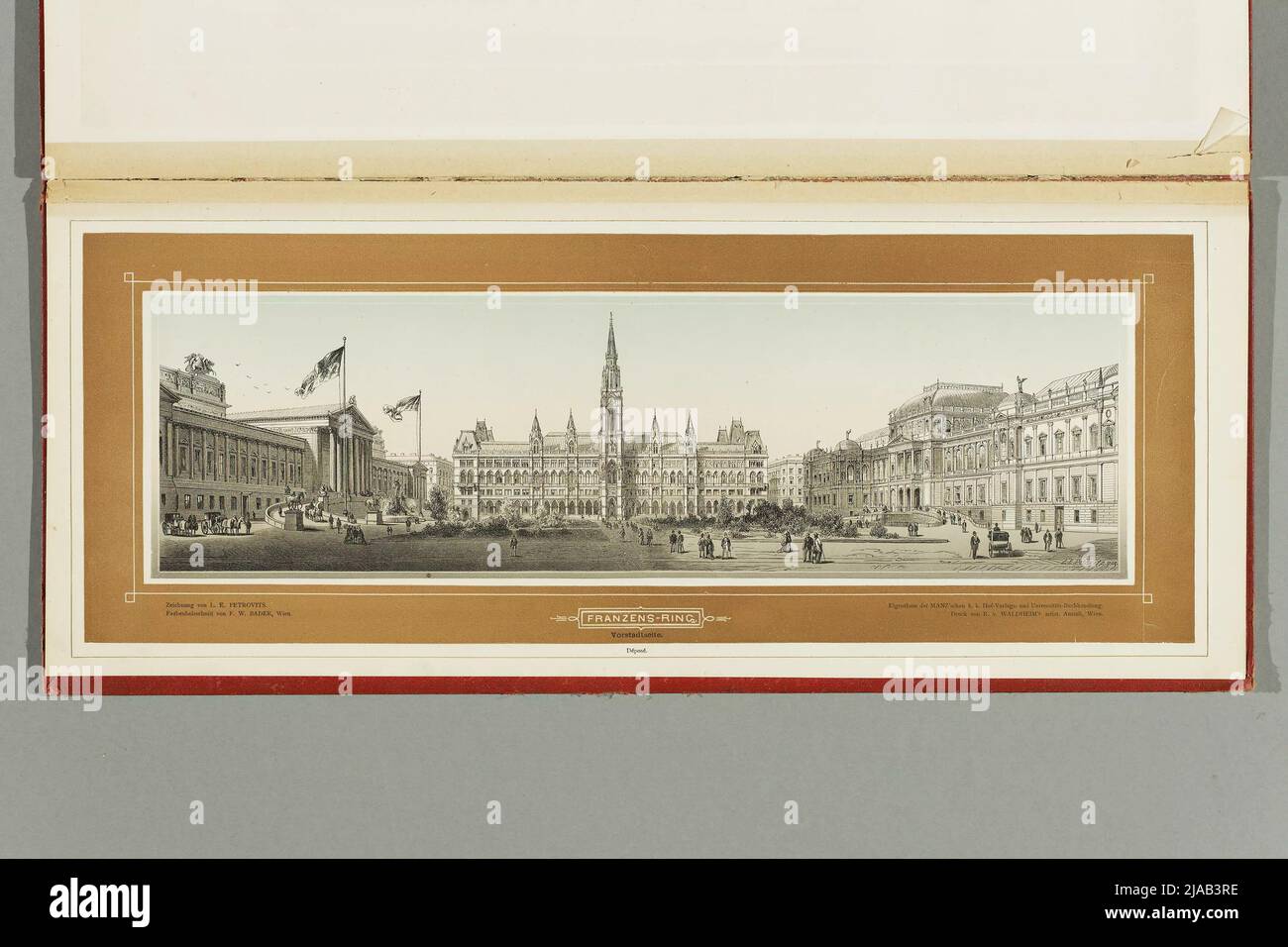 Franzensring (Vorstadtite), aus Richtung Wiener Ringstraße in der Fertigstellung und Franz-Josefs-Quai. Friedrich Wilhelm Bader (1828-1907), Xylograph, nach: Ladislaus Eugen Petrovits (Petrowitsch) (1839-1907), Künstler, Georg Joseph Manz (Verleger), Verleger Stockfoto