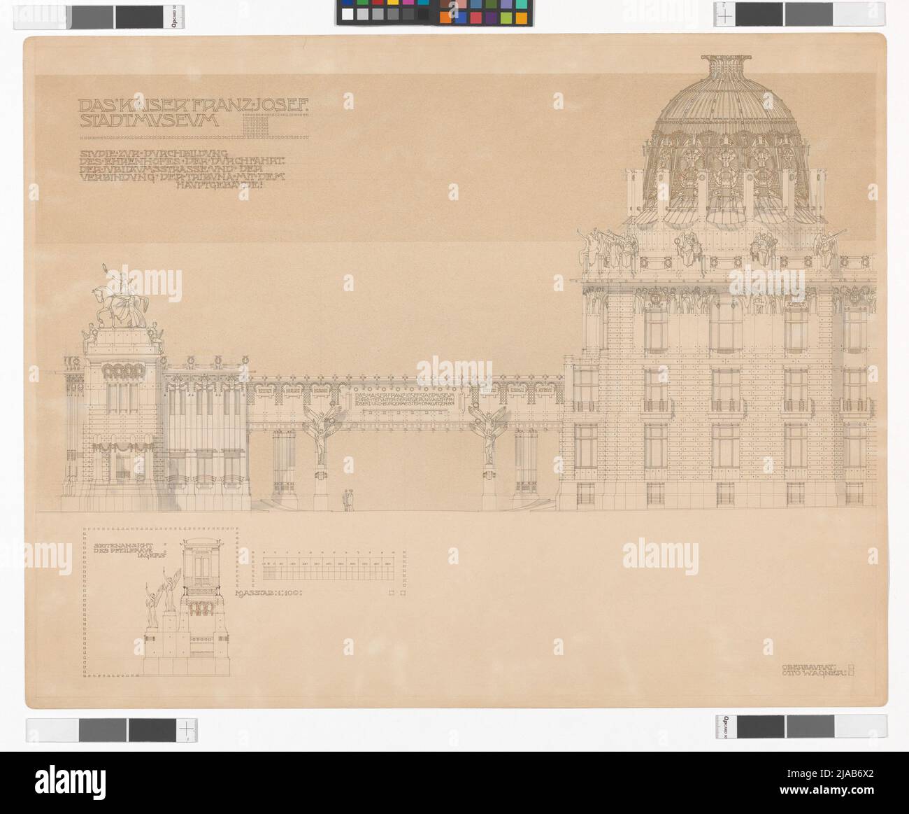 Kaiser Franz Josef-Stadtmuseum, großes Projekt, Ehrenhof und Durchgang, offen. Otto Wagner (1841-1918), Entwurf Stockfoto