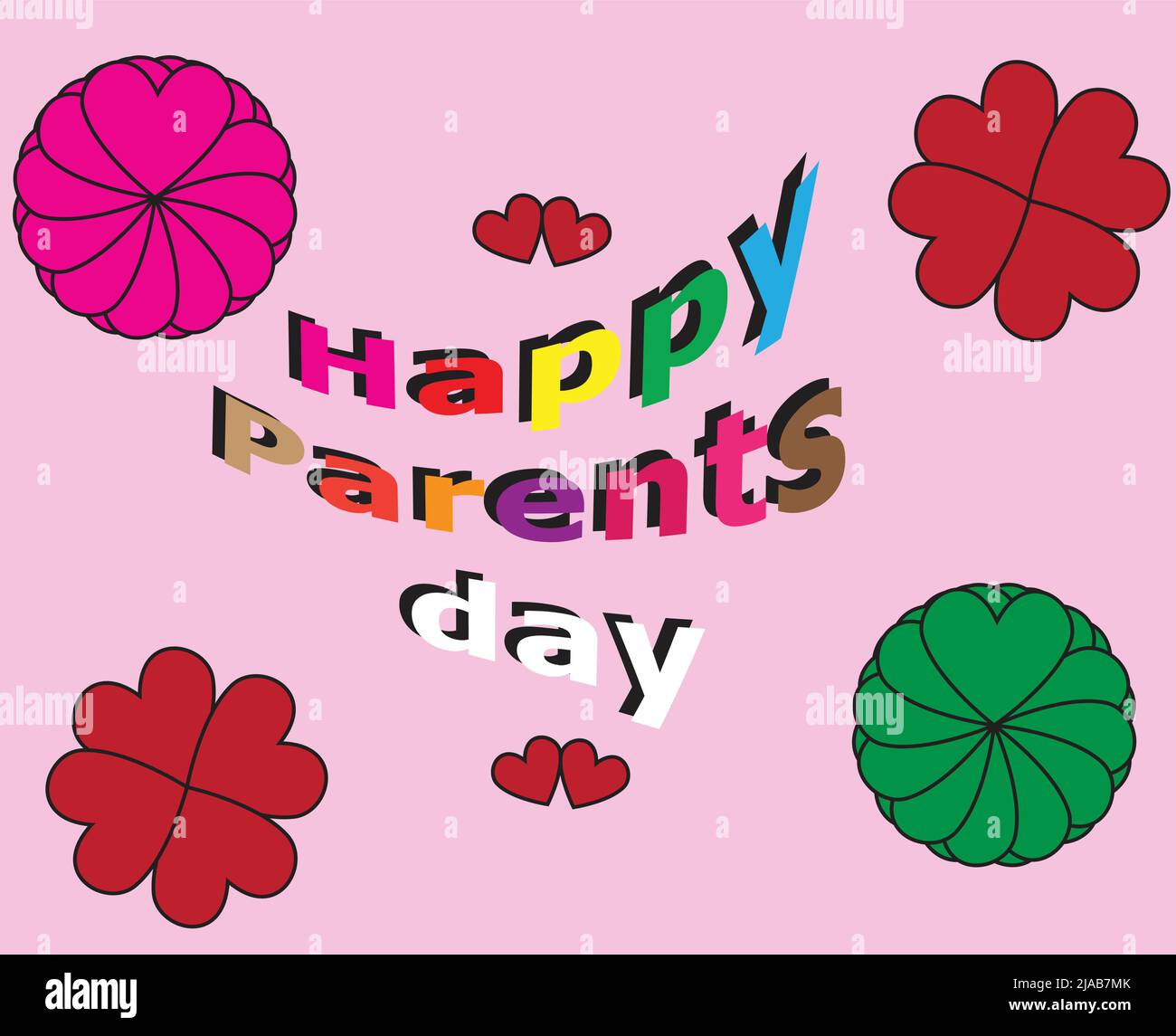 Happy Family Day modernes kreatives Banner, Schild, Designkonzept, Vorlage mit buntem Text auf rosa Hintergrund Stock Vektor