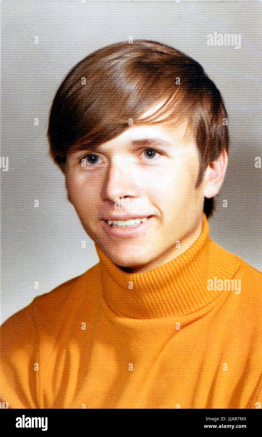 Jahrbuch der Highschool Vintage Foto 1969-1970. Junger männlicher Student Stockfoto