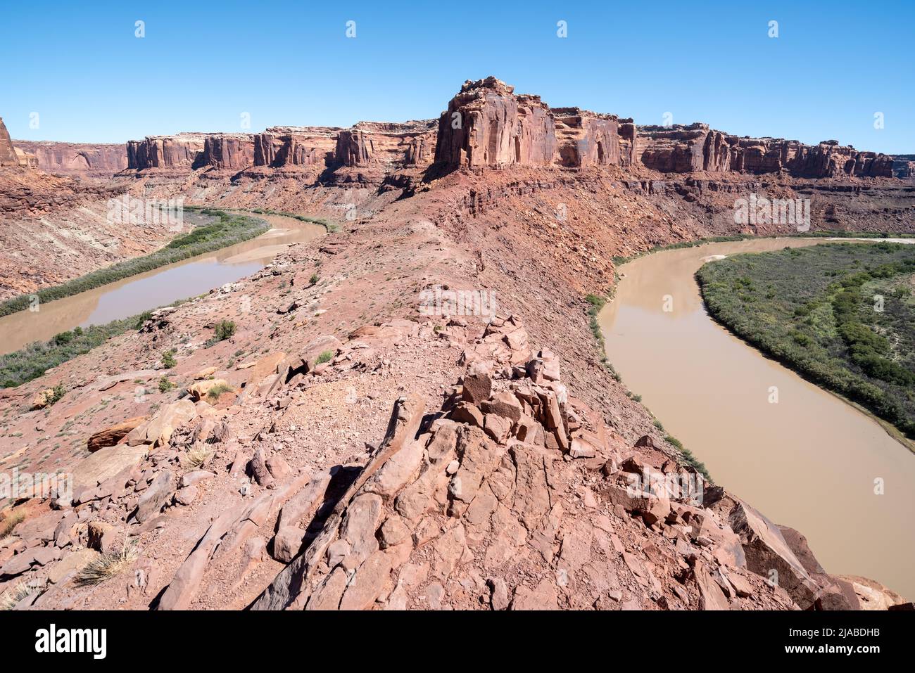 Green River bei Bowknot Bend, Labyrinth Canyon, Utah. Stockfoto