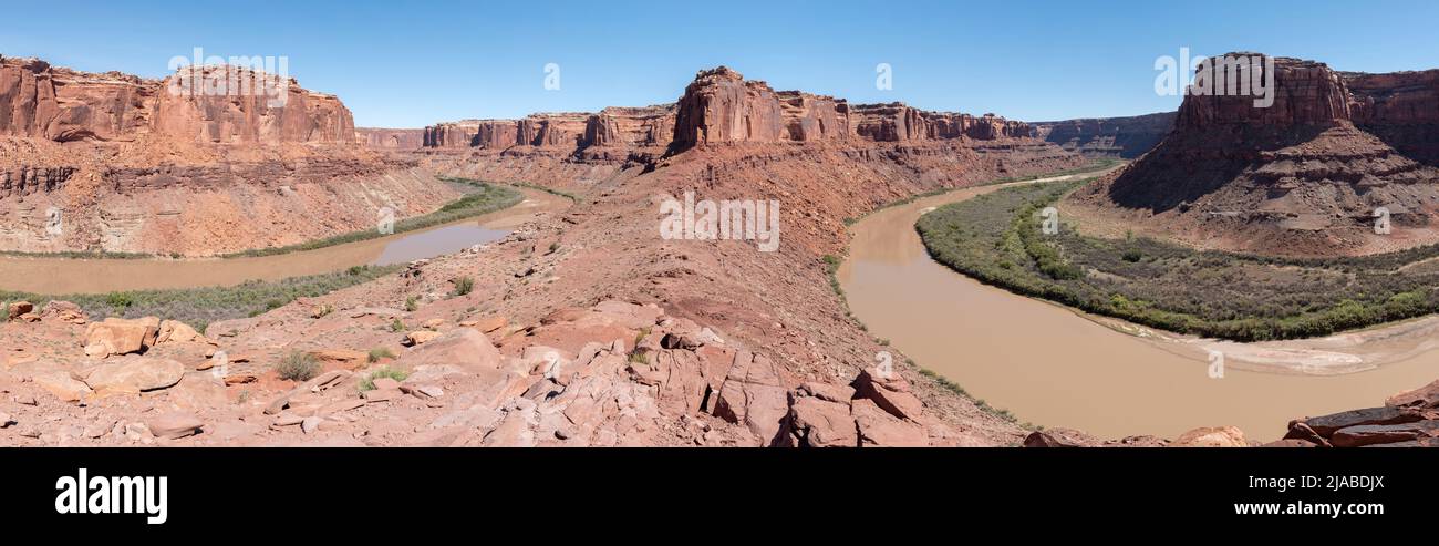 Green River bei Bowknot Bend, Labyrinth Canyon, Utah. Stockfoto