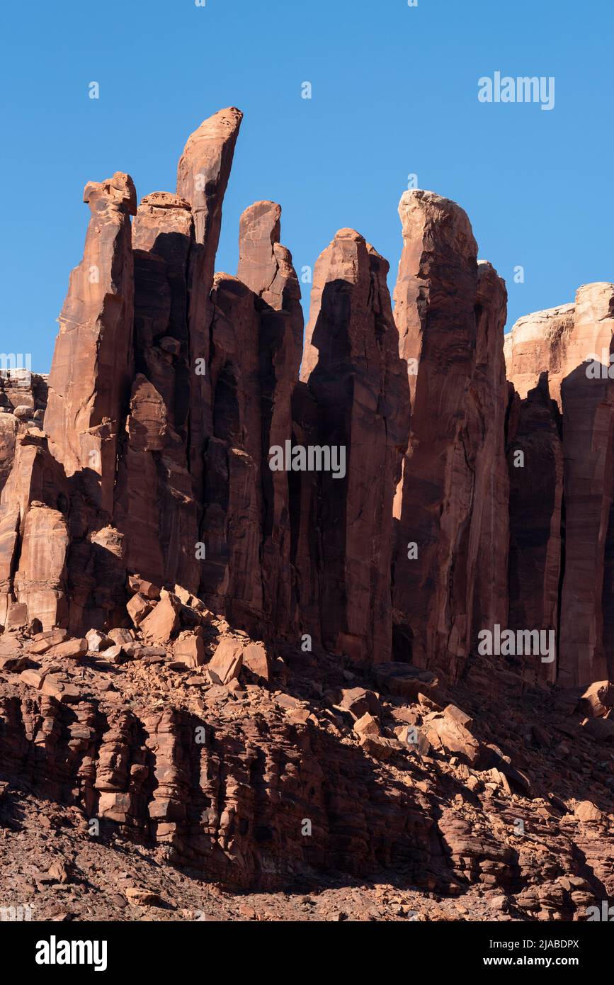 Sandstone Pinnacles, Labyrinth Canyon, Utah. Stockfoto