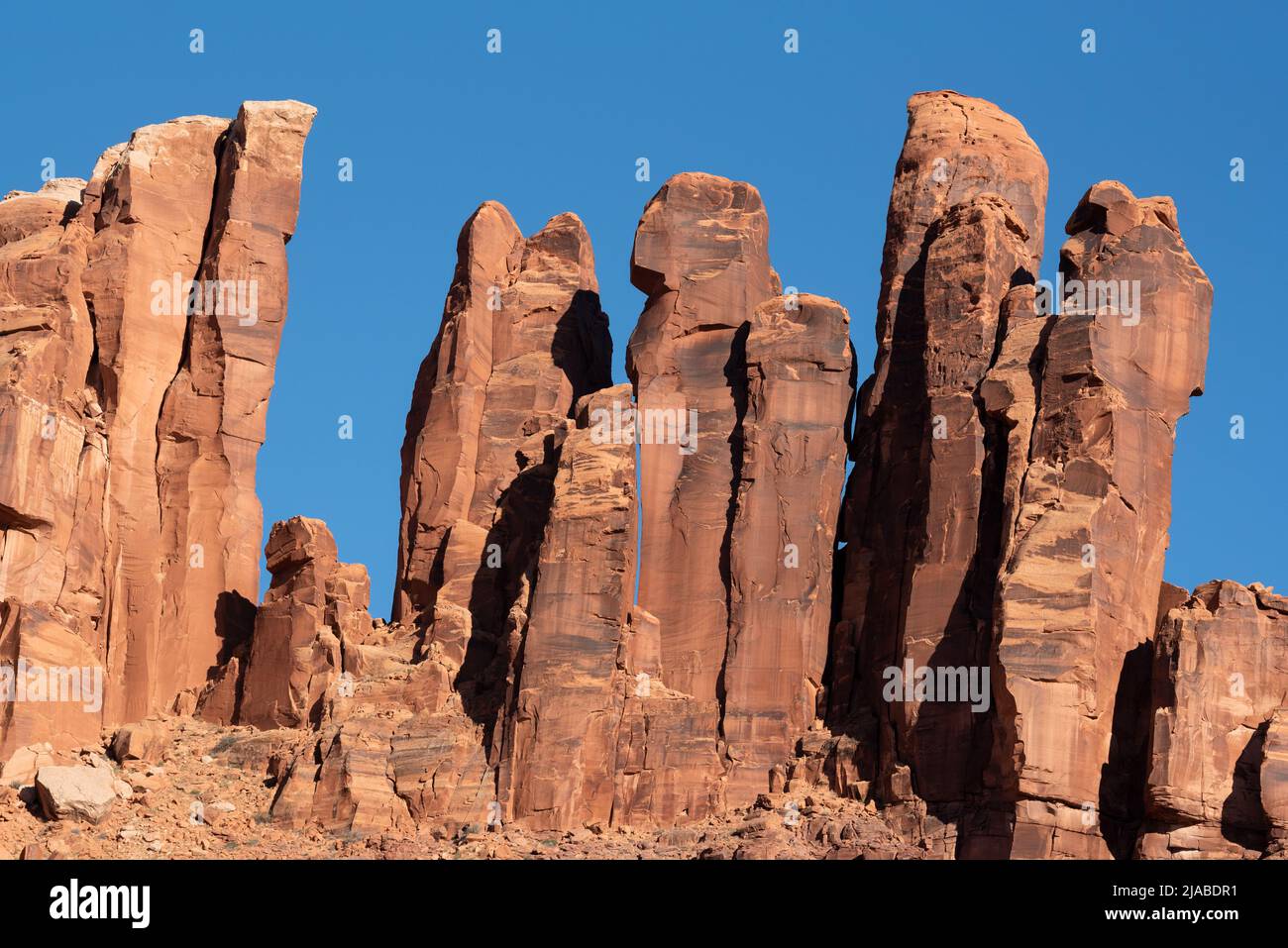 Sandstone Pinnacles, Labyrinth Canyon, Utah. Stockfoto