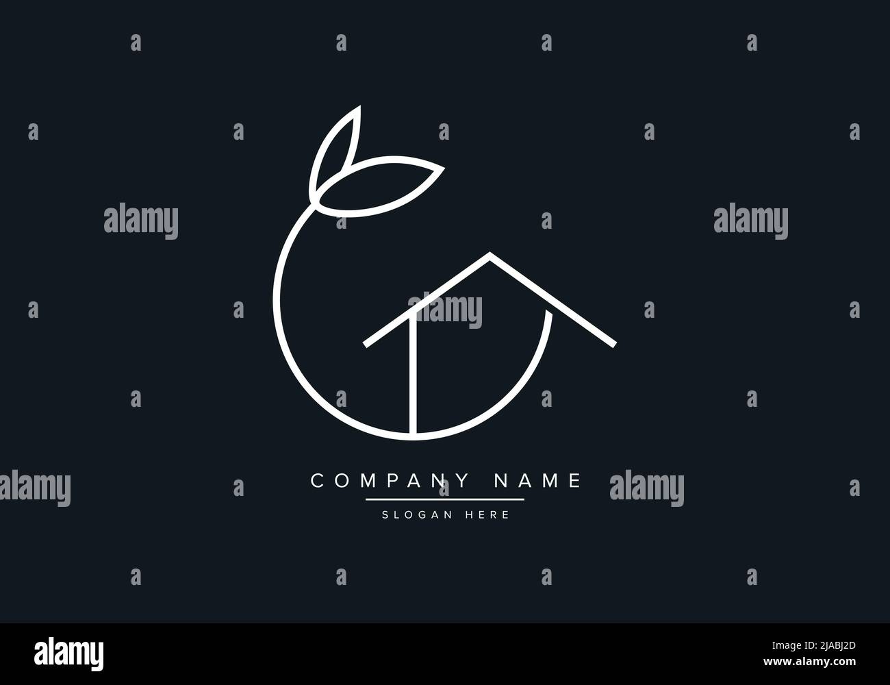 Immobilien-Haus-Logo im Blatt mit Baum Stock Vektor