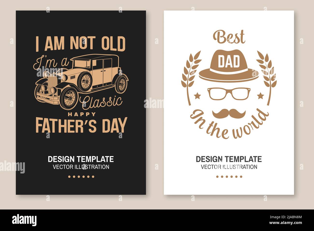 Ich bin nicht alt, ich bin klassisch. „Happy Father's Day“-Abzeichen mit Logo-Design. Vektorgrafik. Flyer, Broschüre, Banner, Poster für Vatertagsdesigns mit Stock Vektor