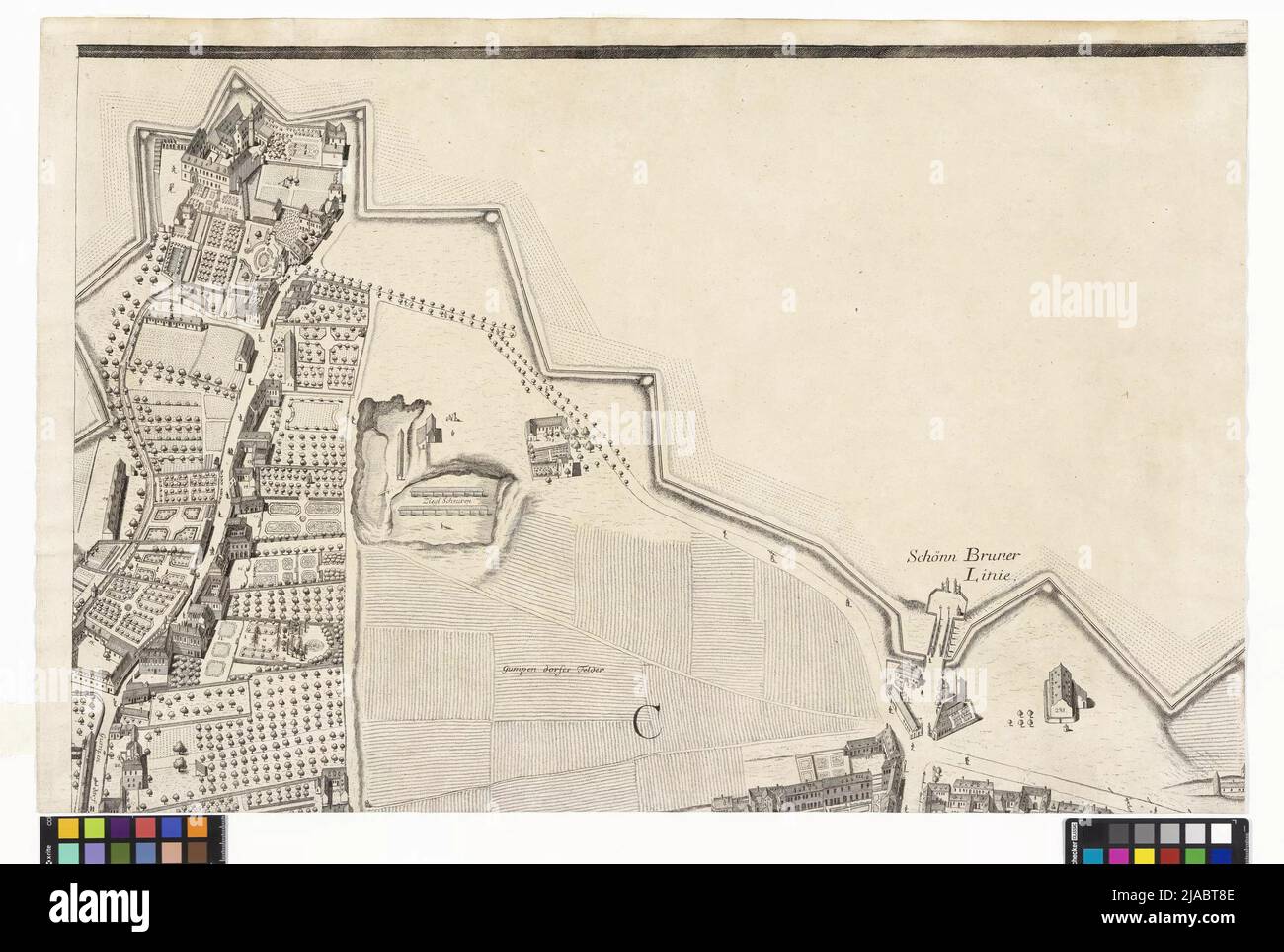 Szenografie/ oder geometrisch perspect Illustration/ Kayl: Königl: Haupt: U: Residenz Stadt/ Wienn/ in Österreich/ auf höchstem Kommando und gezogen/ von 1769 Mai Monots, bis zum letzten Oktober 1774/ ... '. Stadt Wien und ihre Vororte (24 Originalteile in 48 Blättern). Joseph Daniel von Huber (1730-1788) Stockfoto